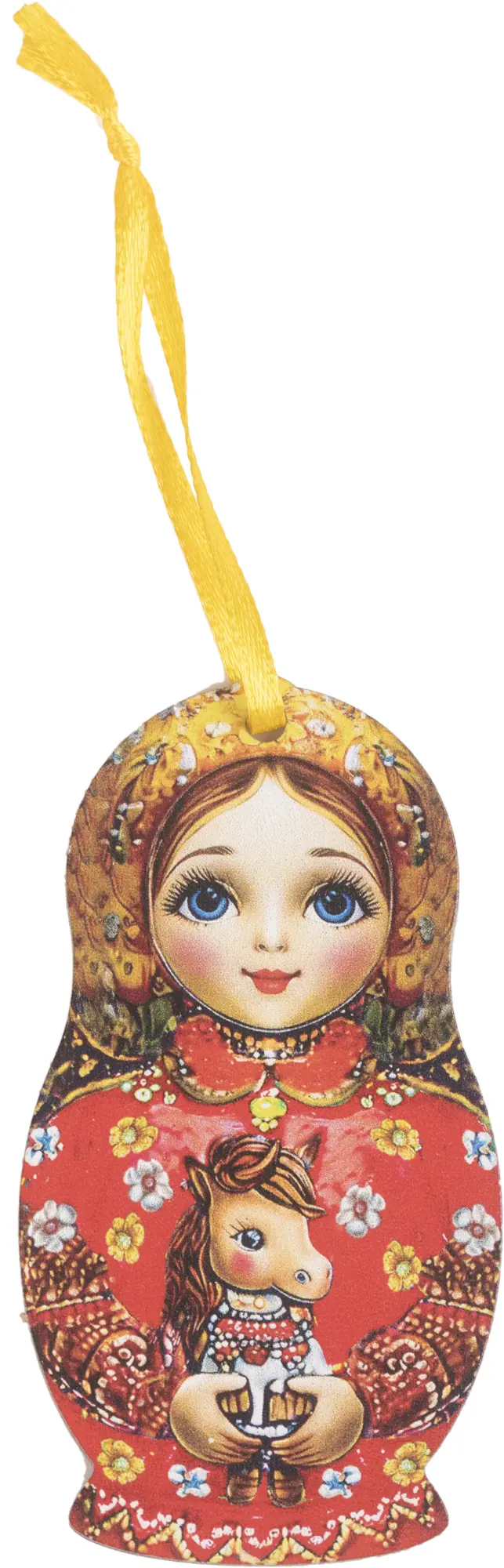 Изображение товара Елочная игрушка Домашняя кухня «Матрешка с лошадкой», 8.8x4.8 см, дерево, цвет красный
