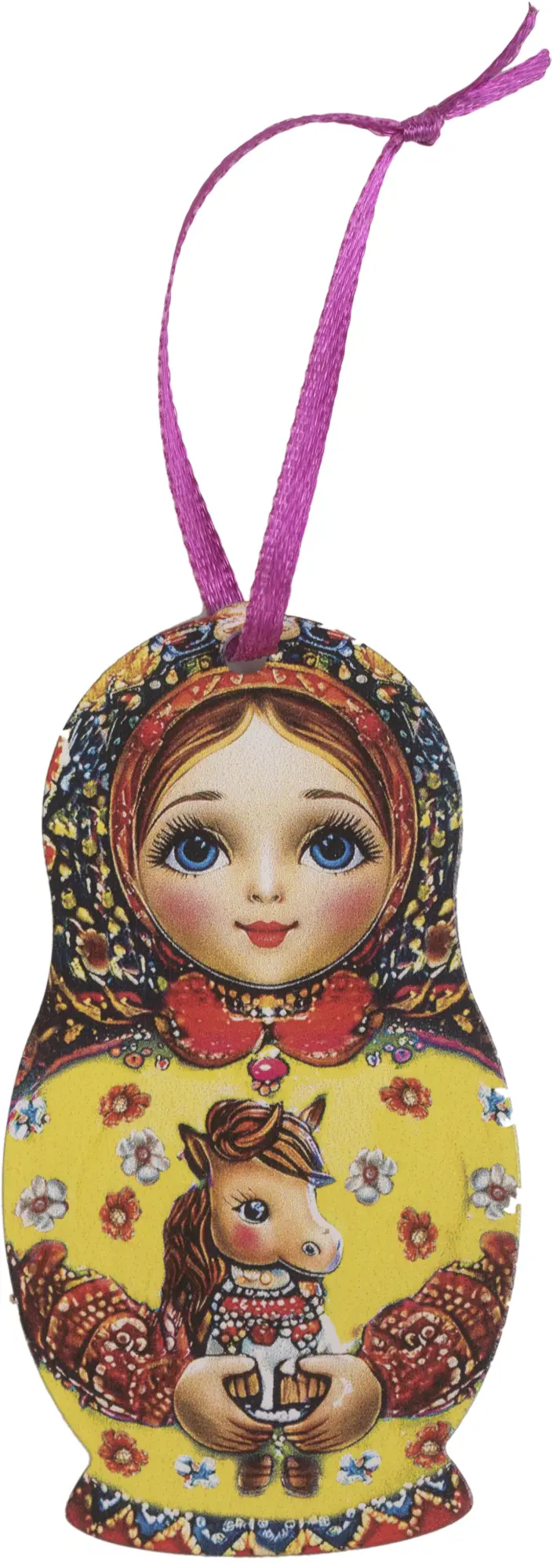 Изображение товара Елочная игрушка Домашняя кухня «Матрешка с лошадкой», 8.8x4.8 см, дерево, цвет желтый