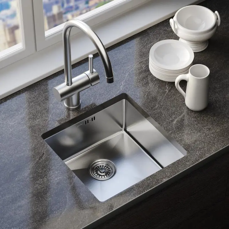 Изображение товара Кухонная мойка из нержавеющей стали TROPFBERG 45х45 с сифоном сатин