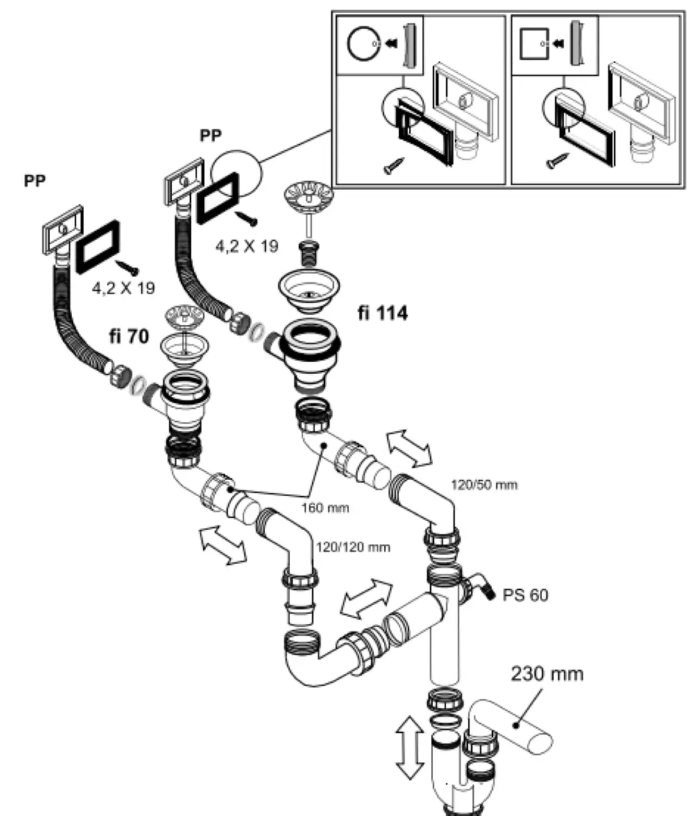 Изображение товара Двойной слив-перелив автомат для кухонной мойки ALVEUS 1057767 нержавеющая сталь