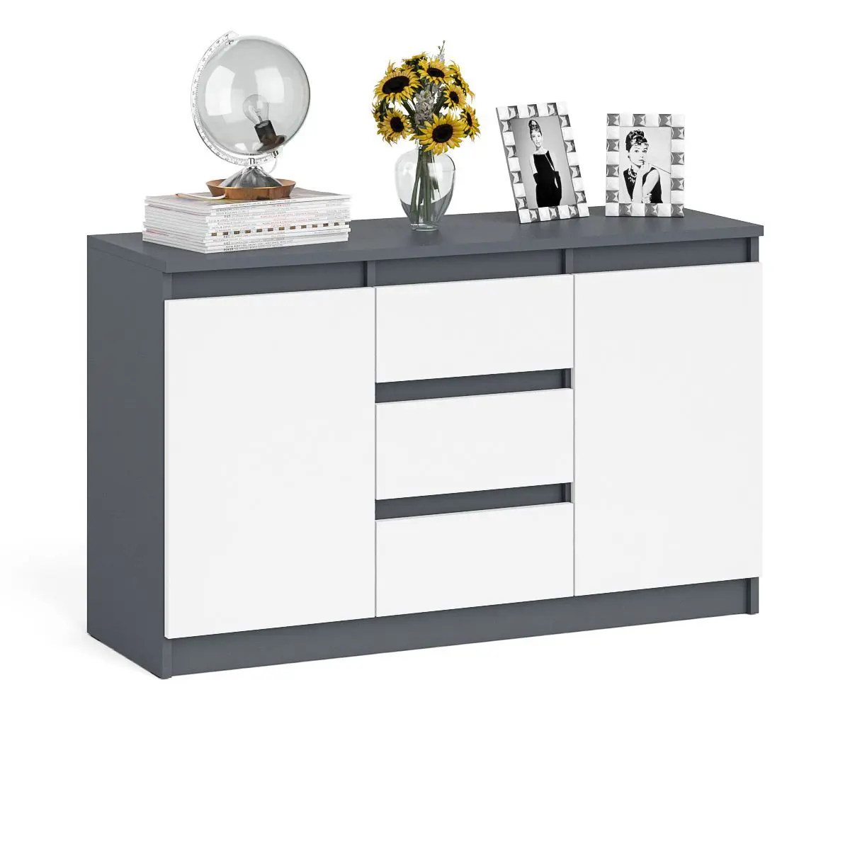 Изображение товара Комод-тумба СВК Мори МК1200.3 3 ящика 120х41х73 см ЛДСП цвет графит/белый