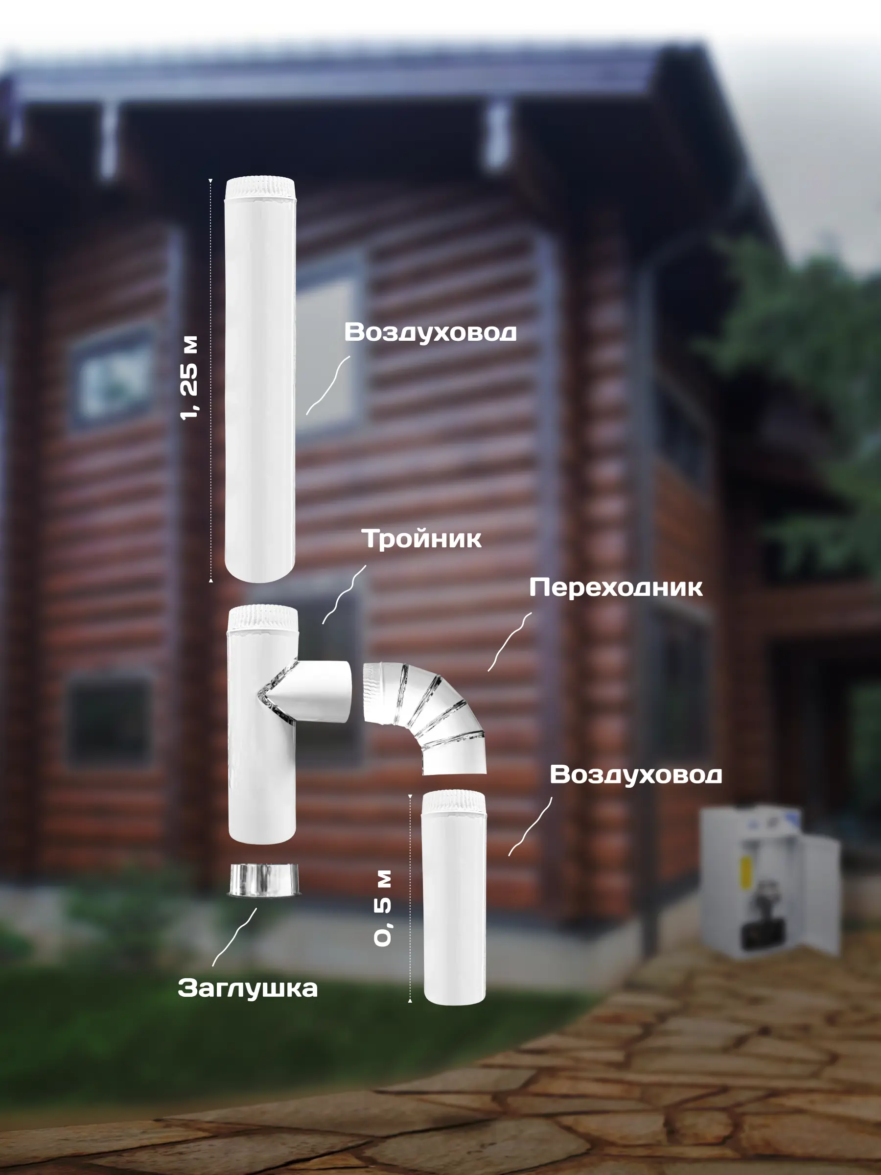 Изображение товара Дымоход Шамрай Воздуховод комплект для газового котла ф120 мм из нержавеющей стали AISI 304