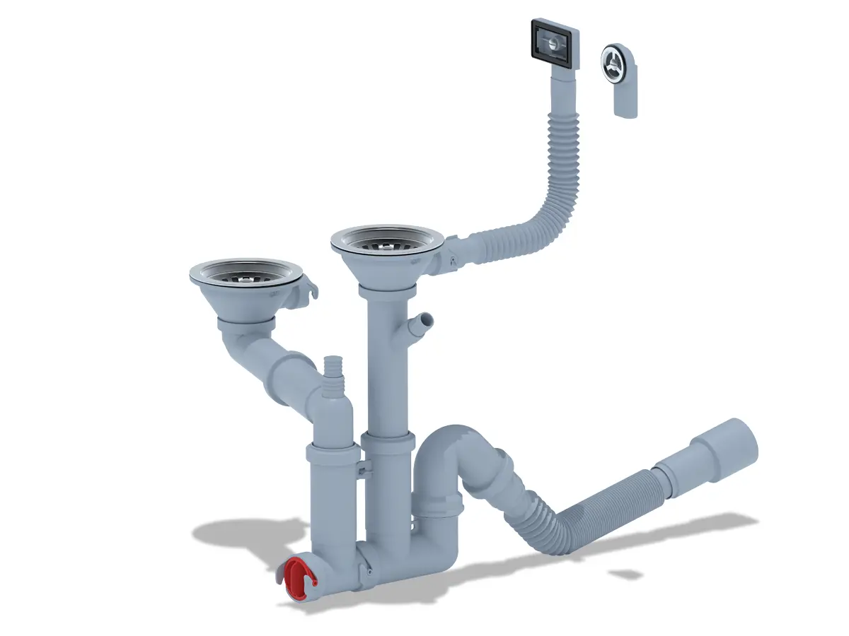 Изображение товара Сифон для мойки АНИ ПЛАСТ F серия D90 мм серый для кухни и стиральной машины