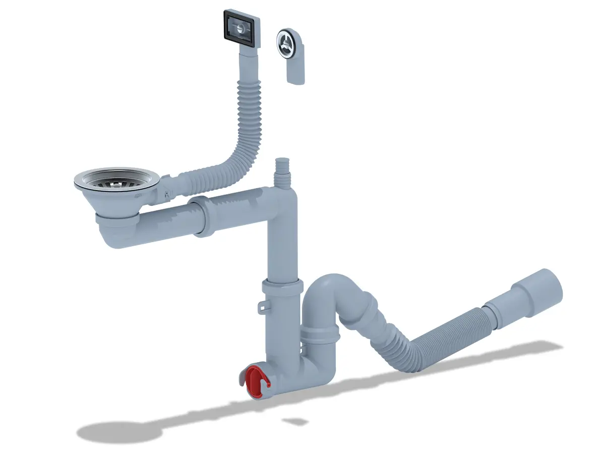 Изображение товара Сифон для мойки АНИ Пласт F серия F5345SA15 с гибким переливом и отводом для стиральной машины