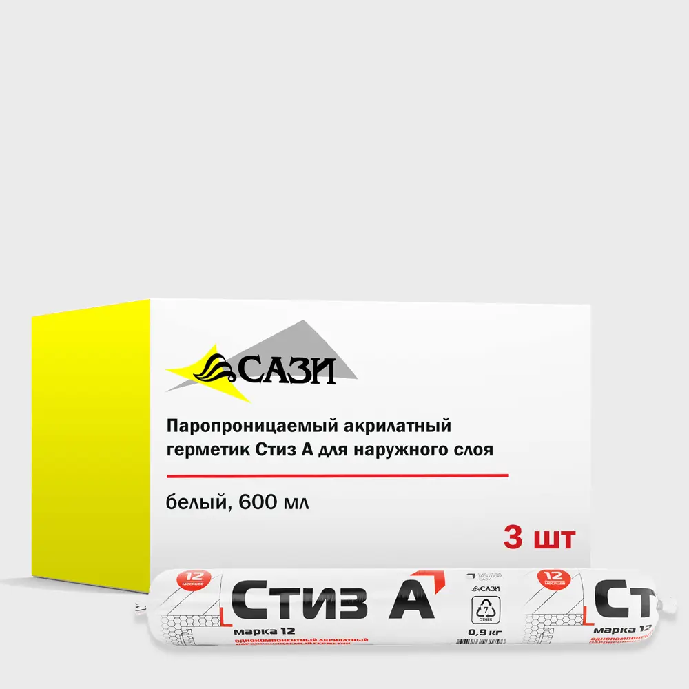 Изображение товара Герметик для окон Стиз А белый 600 мл 3 шт для наружных швов монтажных оконных блоков