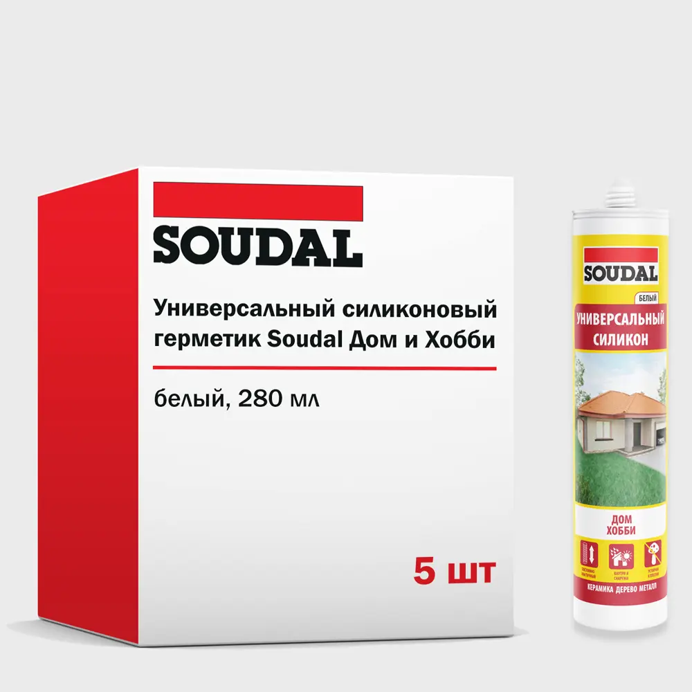 Изображение товара Герметик силиконовый Soudal Дом и Хобби универсальный белый 280 мл 5 шт
