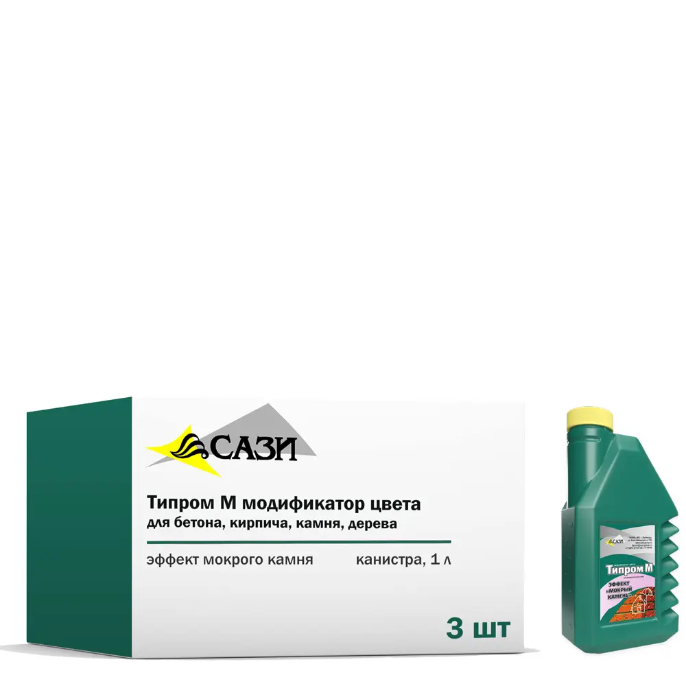 Изображение товара Пропитка гидрофобная Модификатор цвета Типром М с эффектом мокрого камня для бетона кирпича дерева 1 л 3 шт