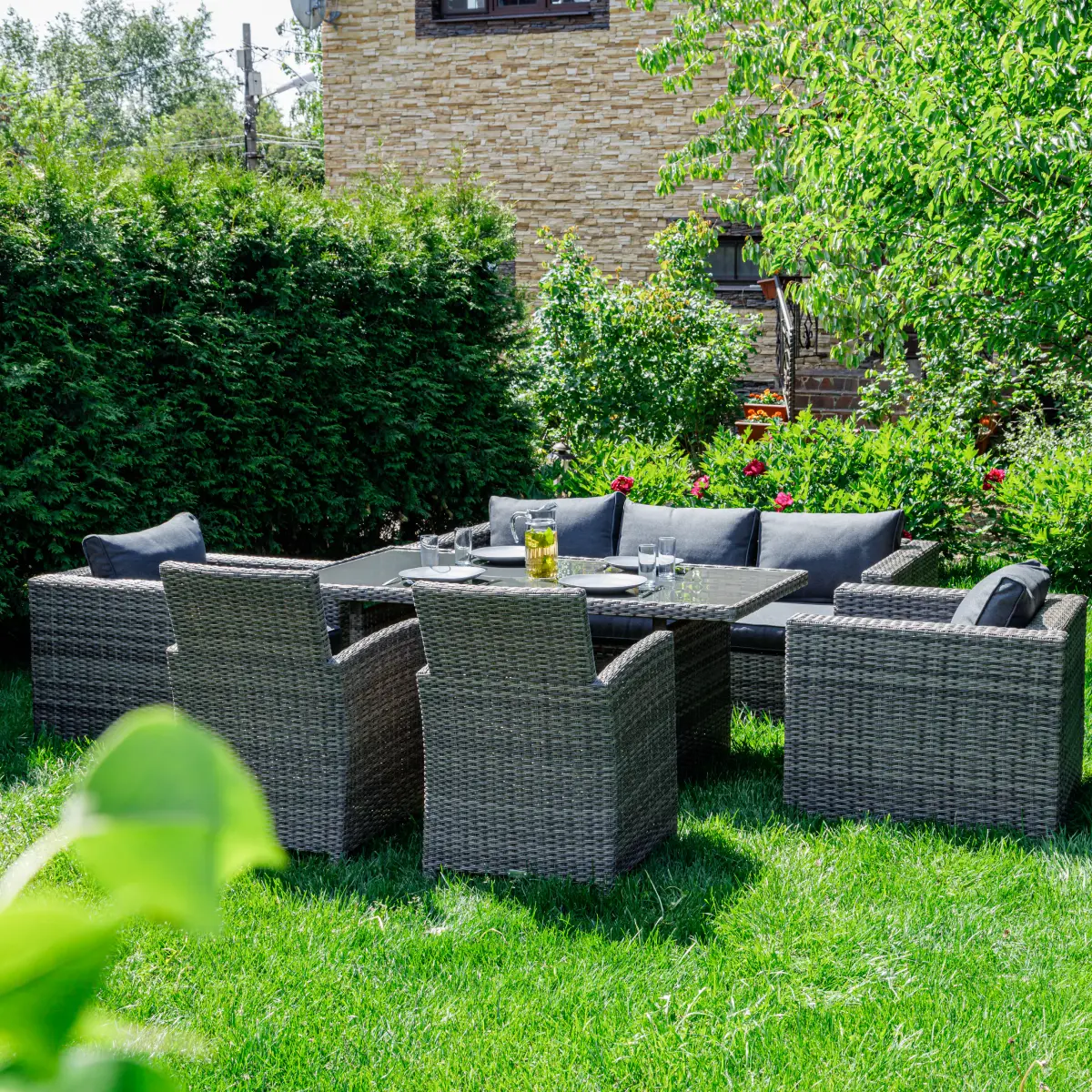 Изображение товара Садовая мебель для обеда Royal Family Karl Plus ротанг серый 6 предметов