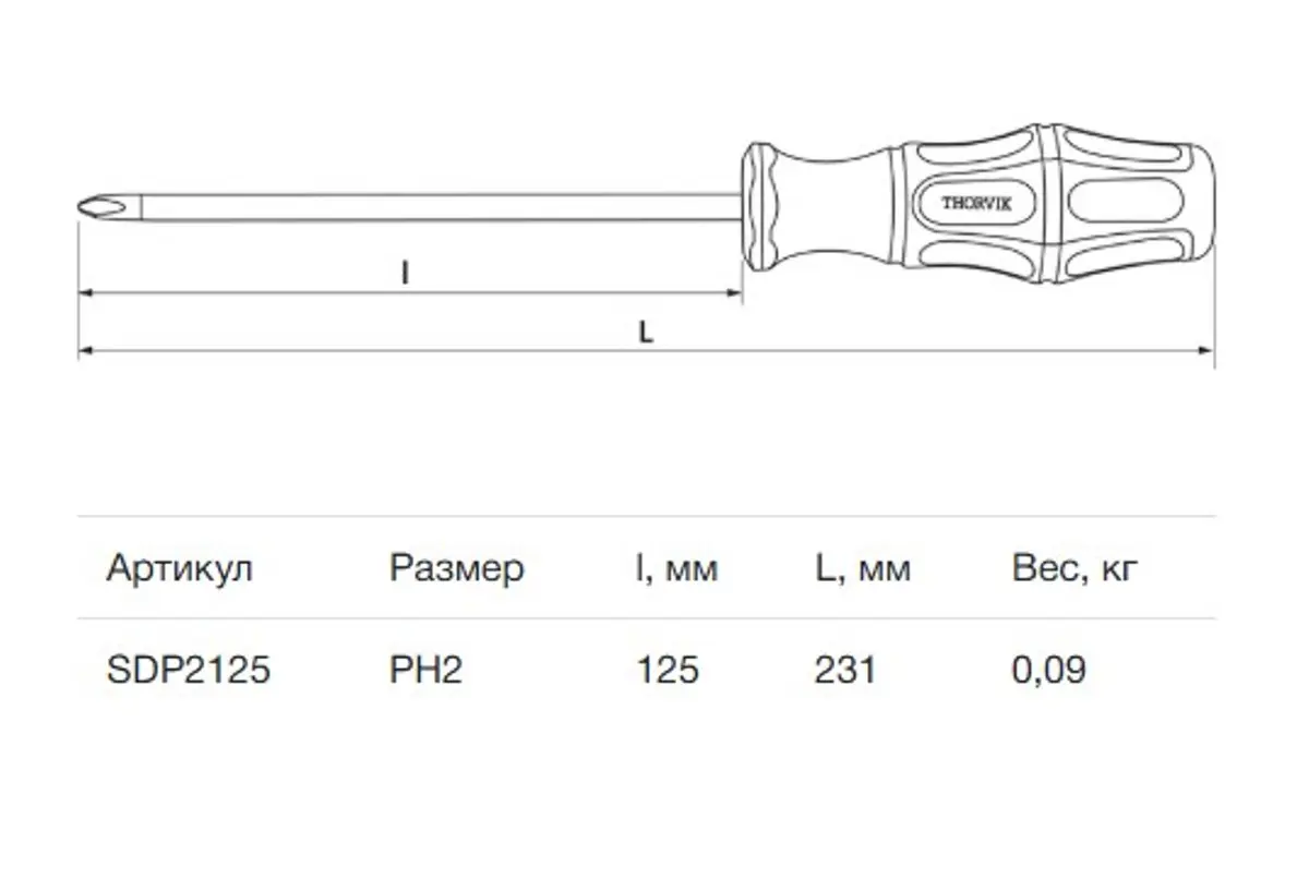 Изображение товара Отвертка крестовая Thorvik SDP2125 PH2x125 мм