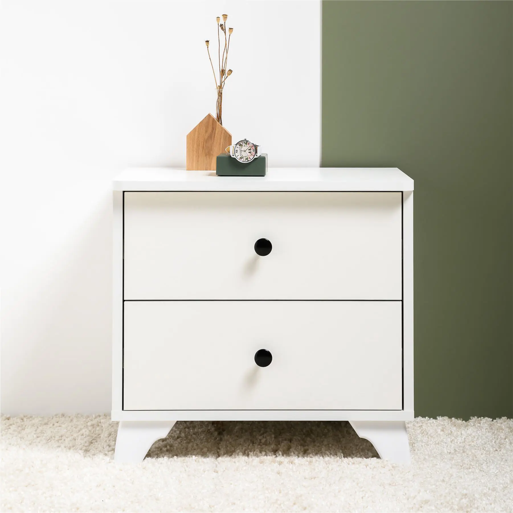 Изображение товара Прикроватная тумба Моби 13.82 с 2 ящиками белая мебель для спальни