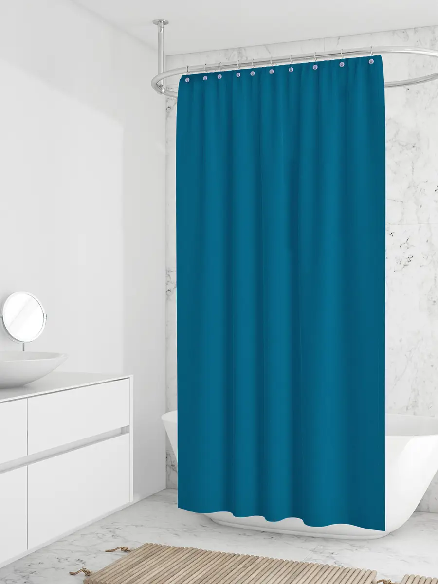 Изображение товара Штора для ванной Лавита 180x180 темно-бирюзовая из полиэстера серий Лавита