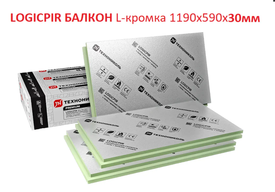 Изображение товара Плита теплоизоляционная Технониколь Logicpir Балкон 1190x590x30мм 5.62м² для внутреннего утепления