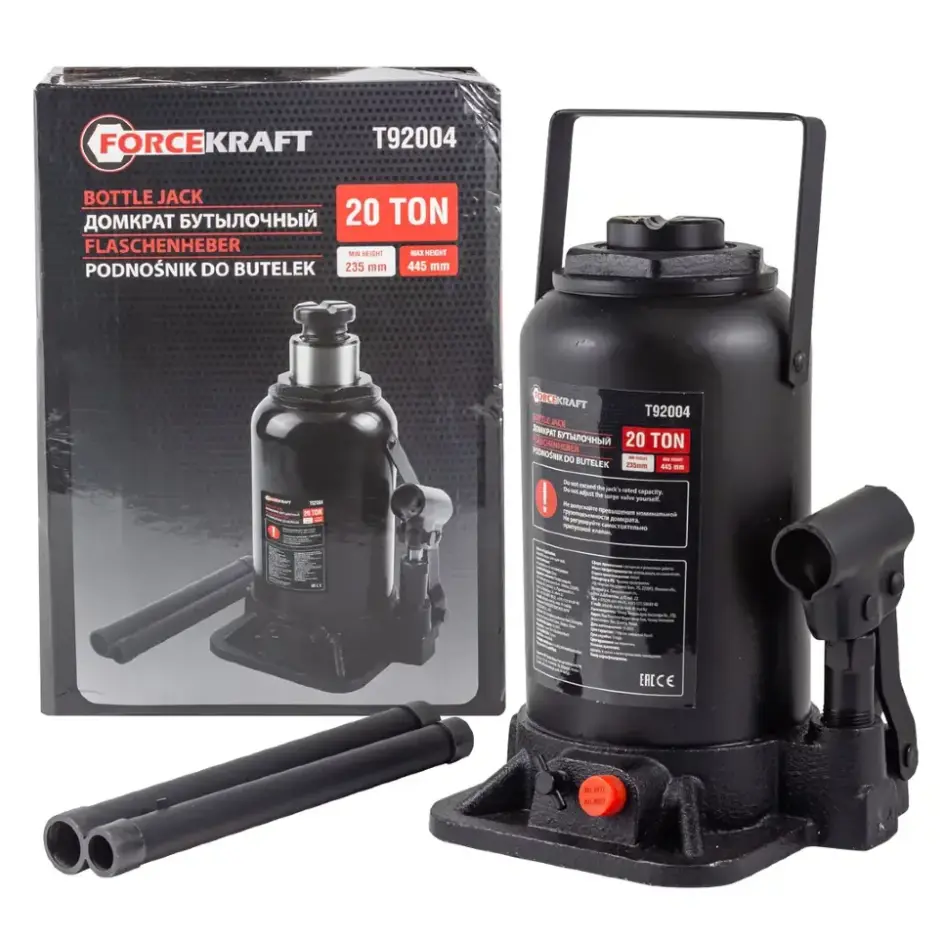 Изображение товара Домкрат бутылочный механический Forcekraft FK-T92004 DS до 20 т, 235-445 мм