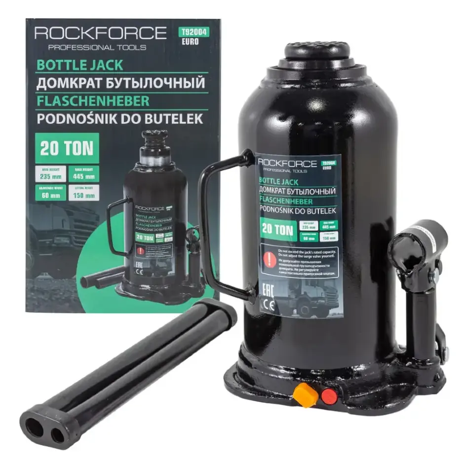 Изображение товара Домкрат бутылочный механический Rockforce RF-T92004 до 20 т, 235-445 мм