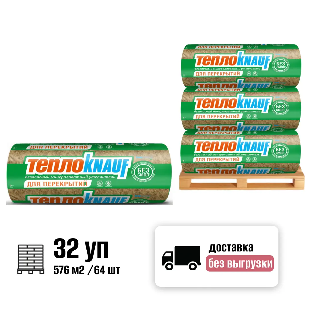 Изображение товара Минеральная вата Knauf TR 040 50мм комплект 32шт 7.38x1.22м 576м²