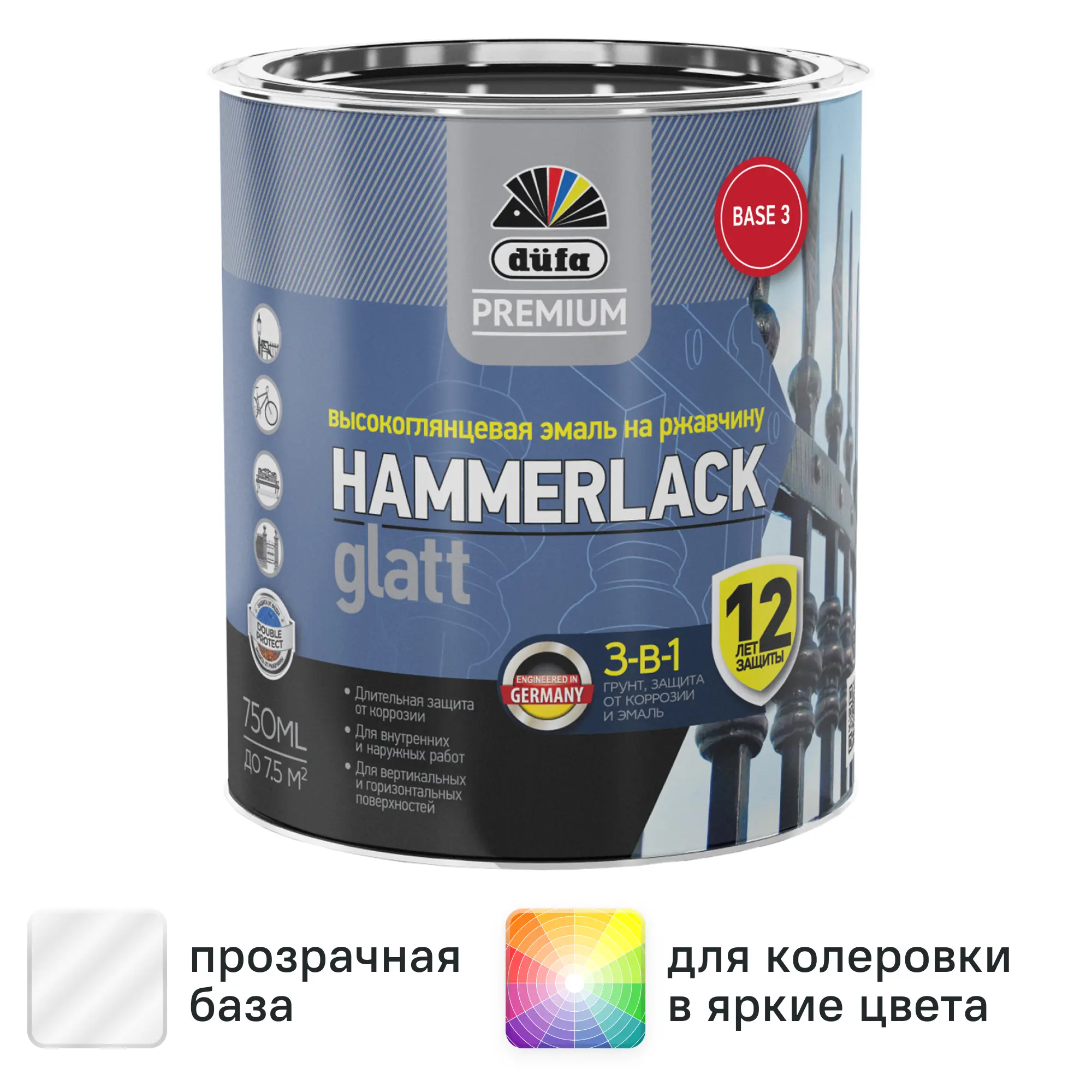 Изображение товара Эмаль по металлу Dufa Hammerlack прозрачная 0.75 л стойкая к коррозии
