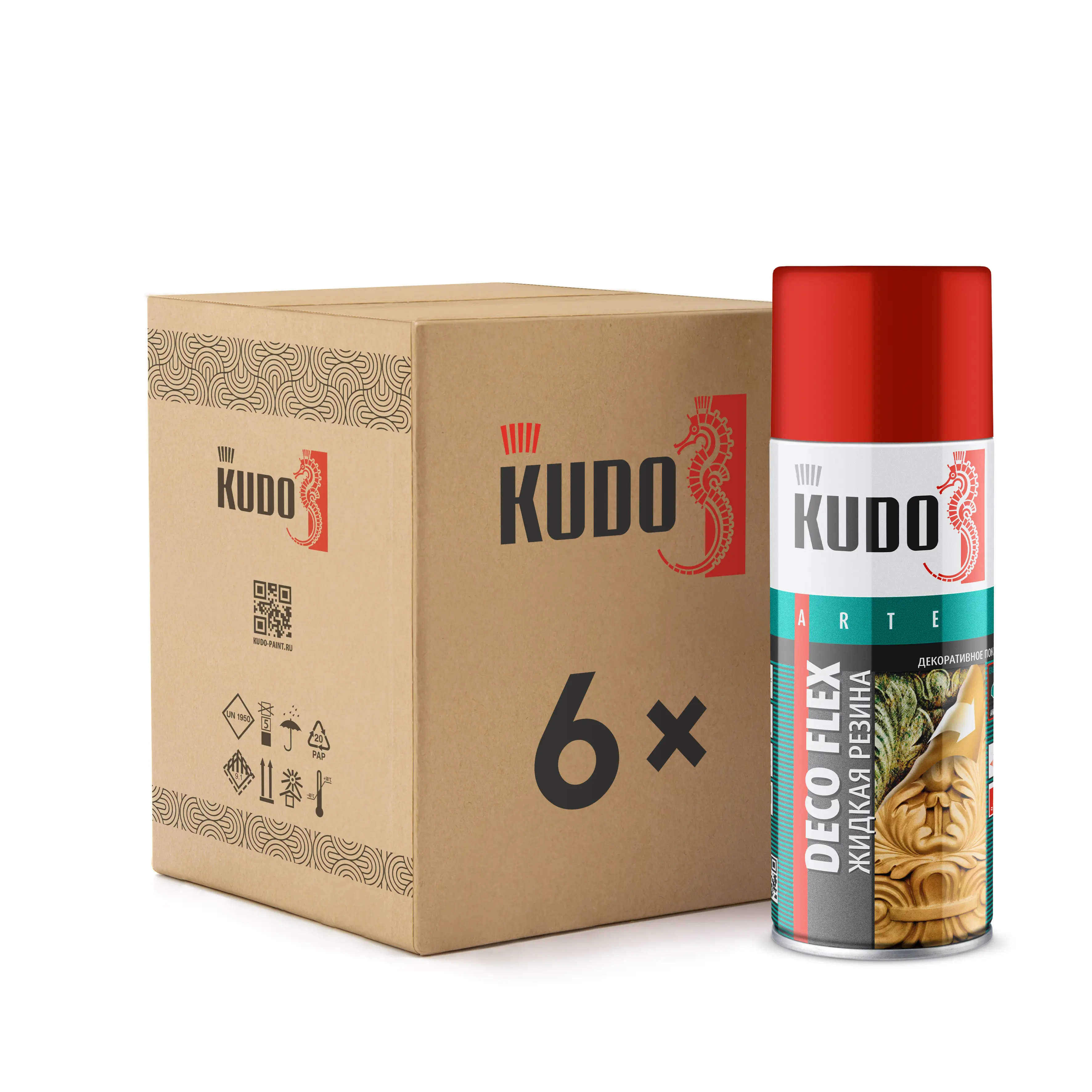 Изображение товара Жидкая резина аэрозольная Kudo Deco Flex прозрачная 520 мл 6 шт