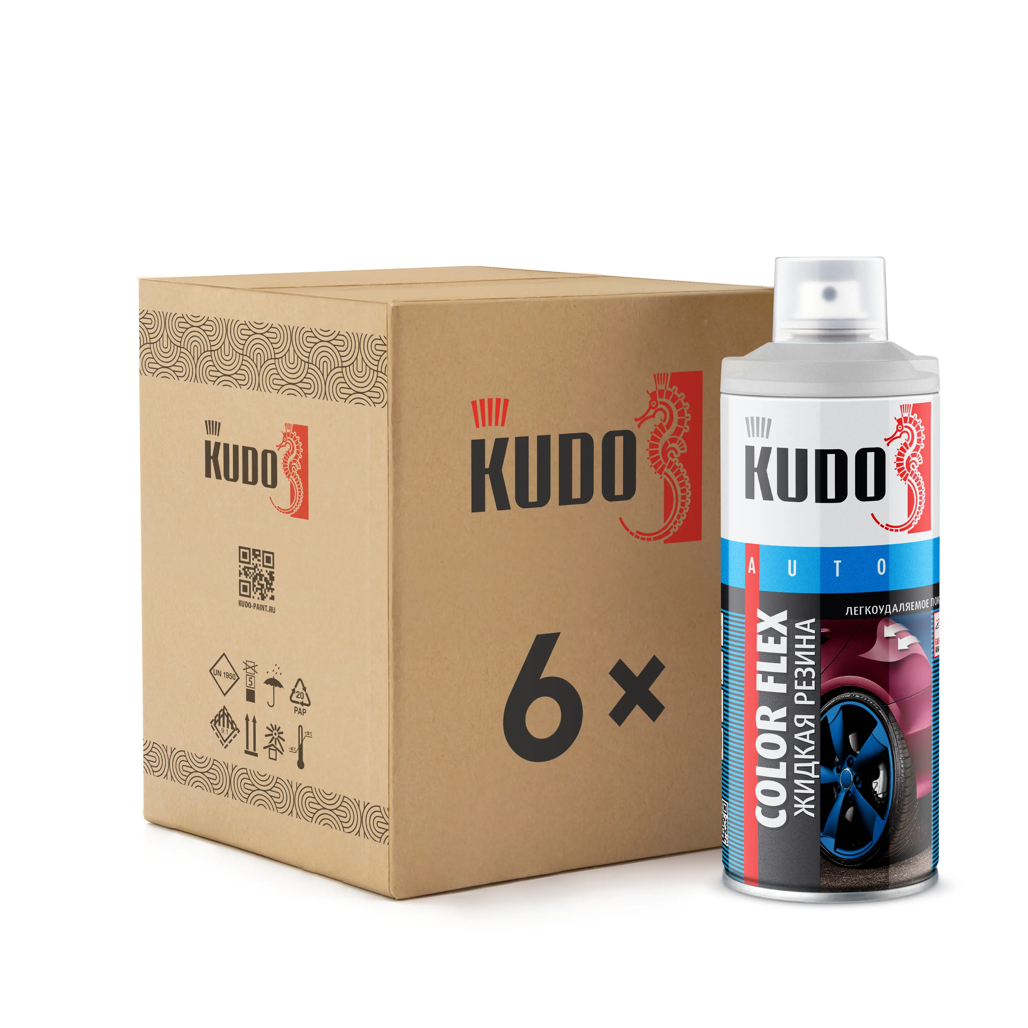 Изображение товара Жидкая резина аэрозольная Kudo серебро 520 мл 6 шт