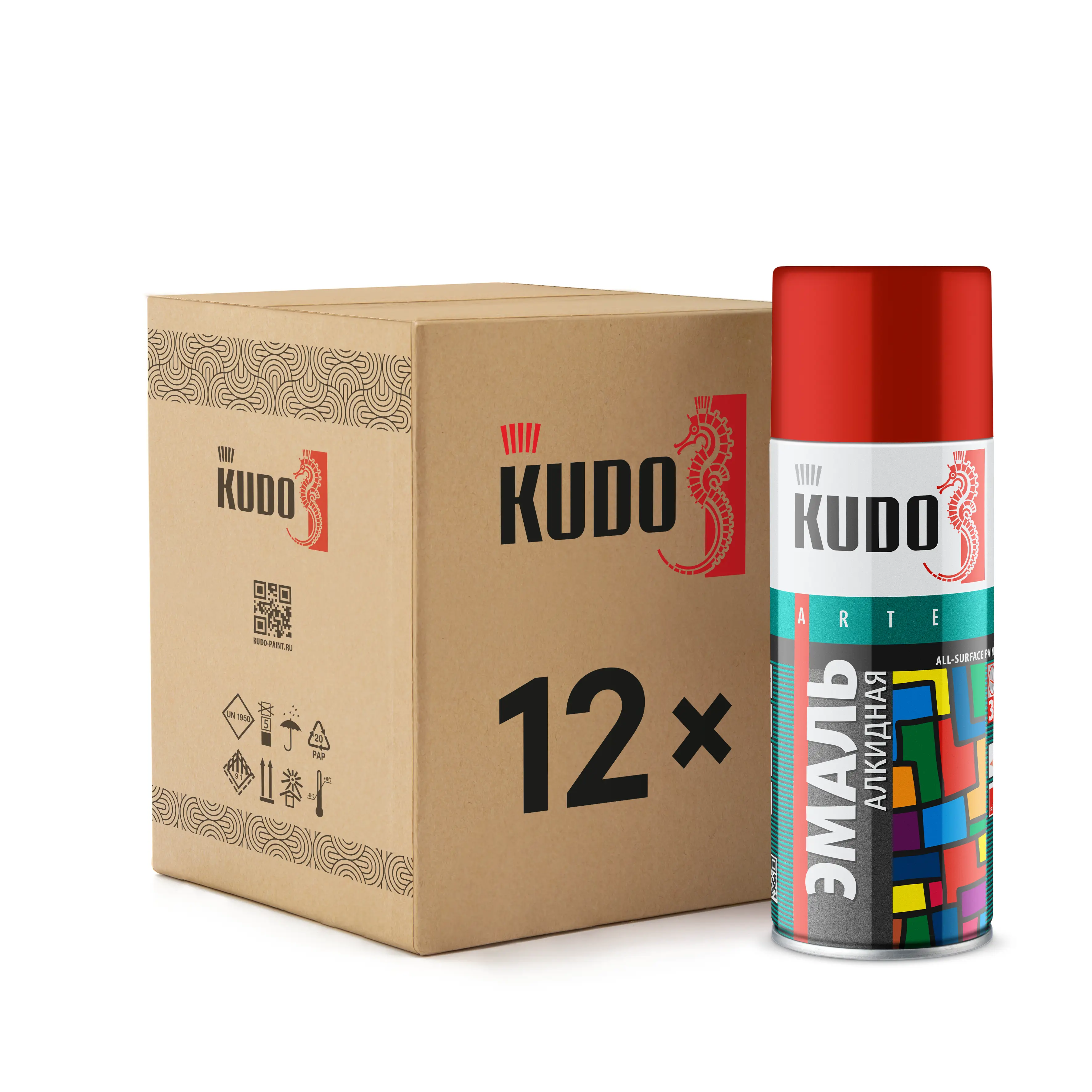Изображение товара Эмаль аэрозольная Kudo универсальная глянцевая цвет какао RAL-8002 520 мл 12 шт