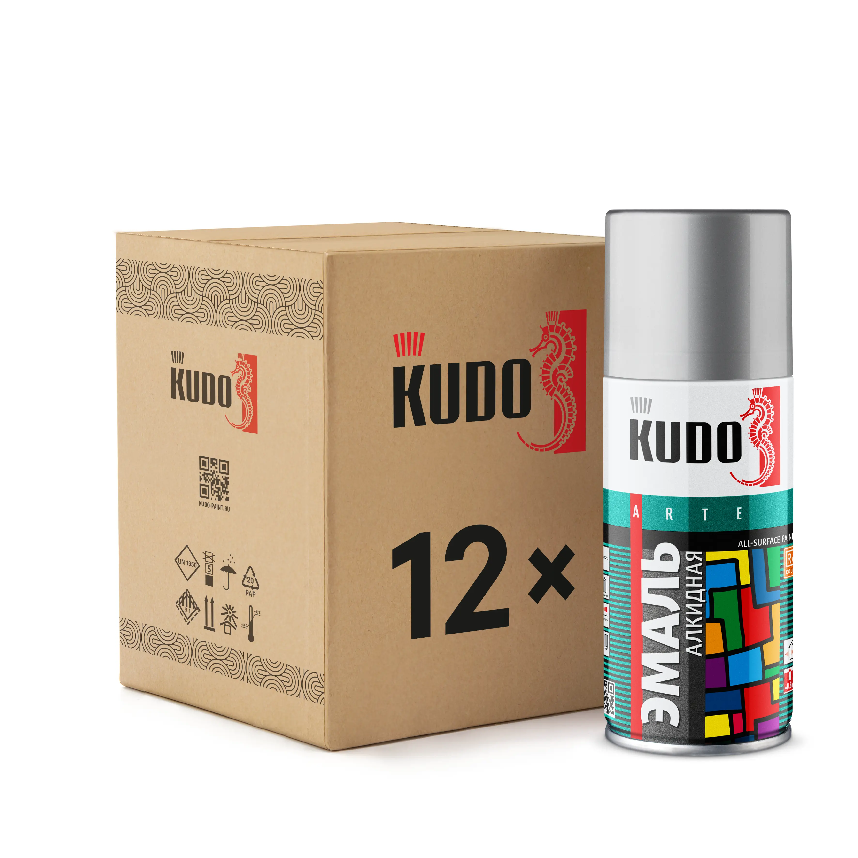 Изображение товара Эмаль аэрозольная Kudo универсальная полуматовая цвет серая 520 мл 12 шт