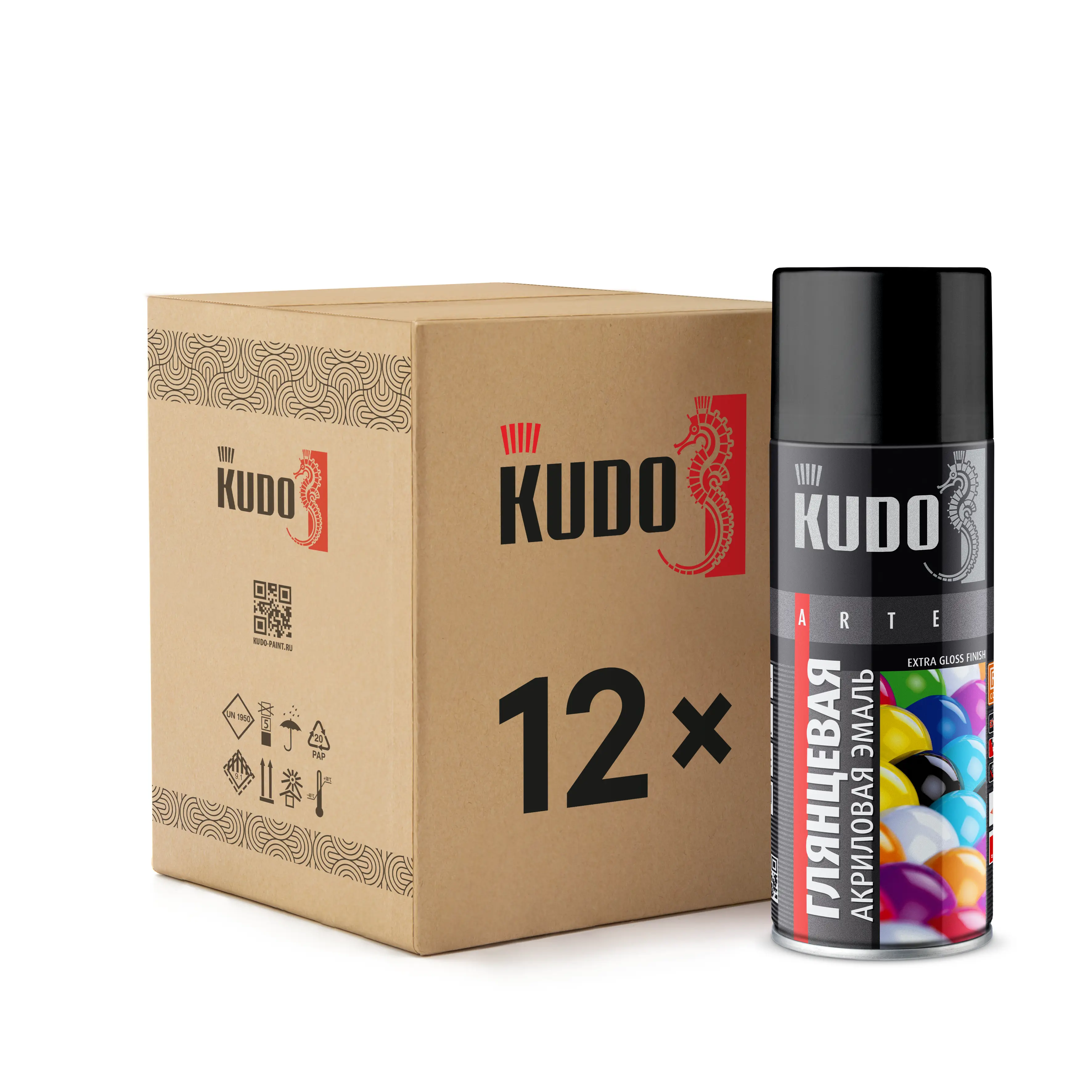 Изображение товара Эмаль аэрозольная Kudo универсальная глянцевая цвет RAL 6014 хаки 520 мл 12 шт