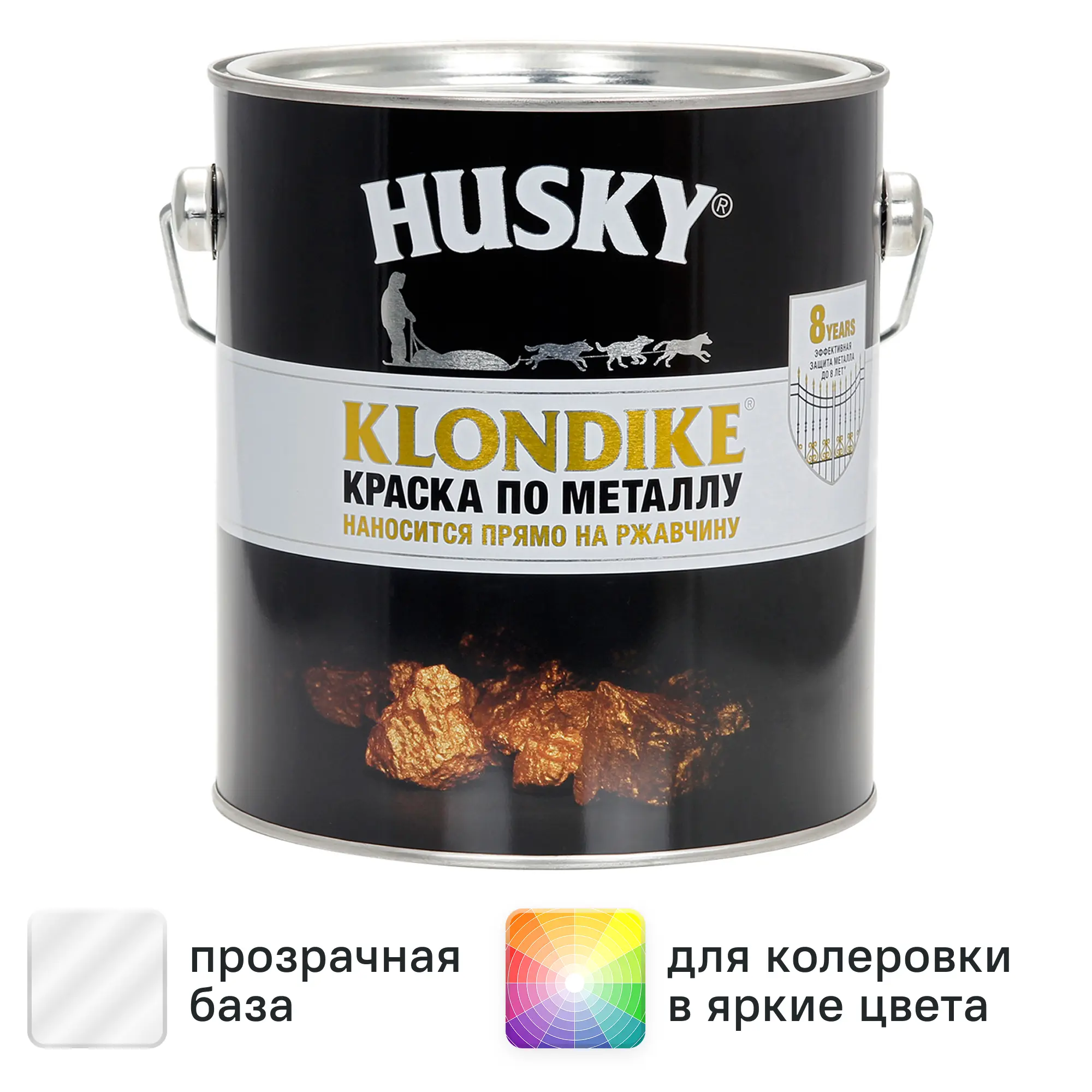 Изображение товара Глянцевая прозрачная краска по металлу Husky Klondike 2.5 л для наружных и внутренних работ