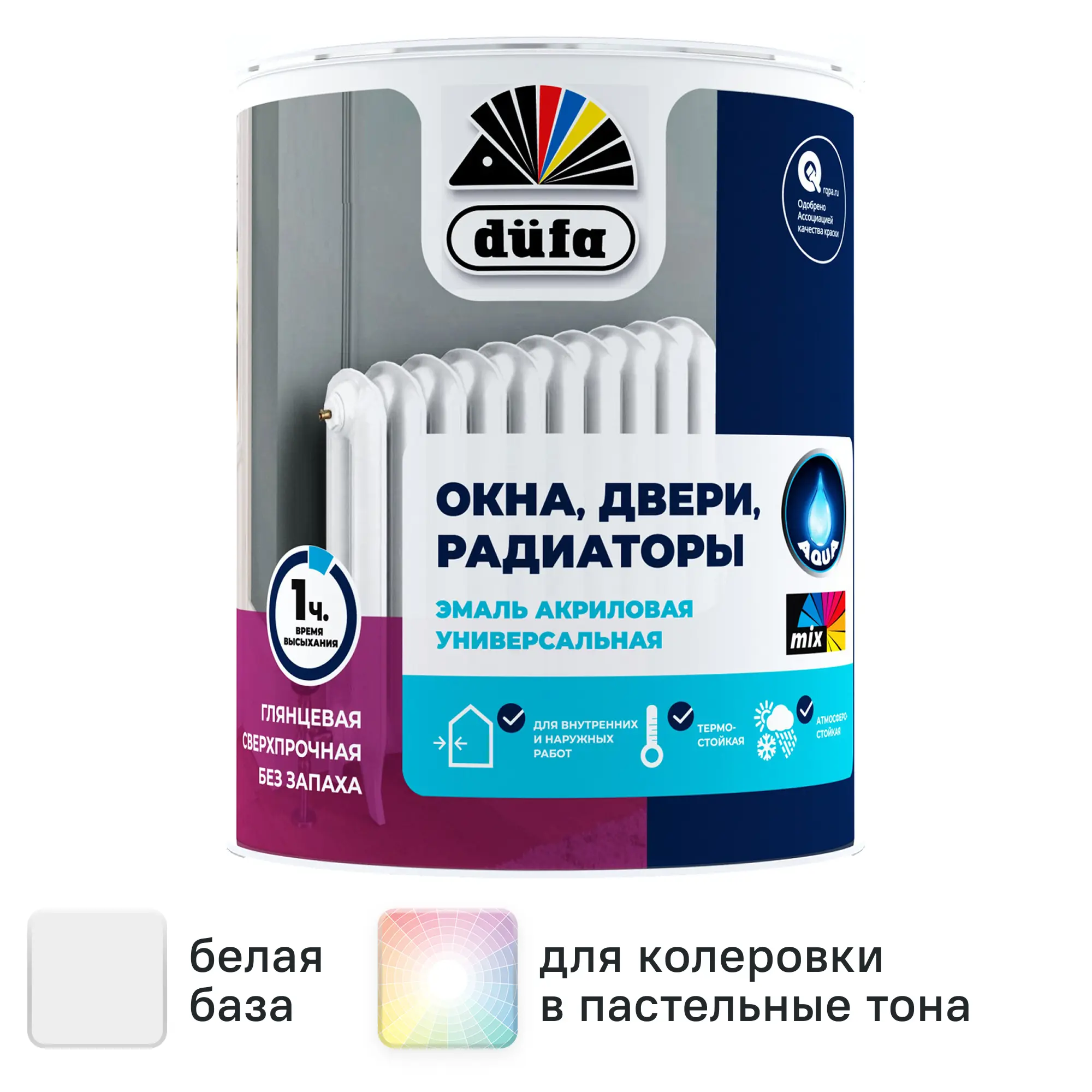 Изображение товара Эмаль Dufa Универсальная белая глянцевая 0,75 л на водной основе