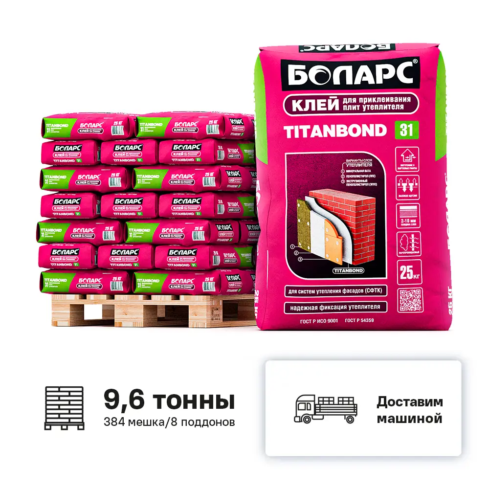 Изображение товара Клей для теплоизоляции Боларс Titanbond цвет серый комплект 25кг x 384шт с доставкой без выгрузки