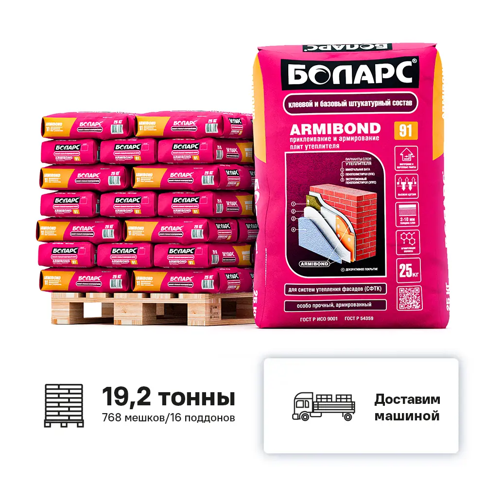 Изображение товара Клей для систем теплоизоляции Боларс Armibond цвет серый комплект 25кг x 768шт с доставкой без выгрузки