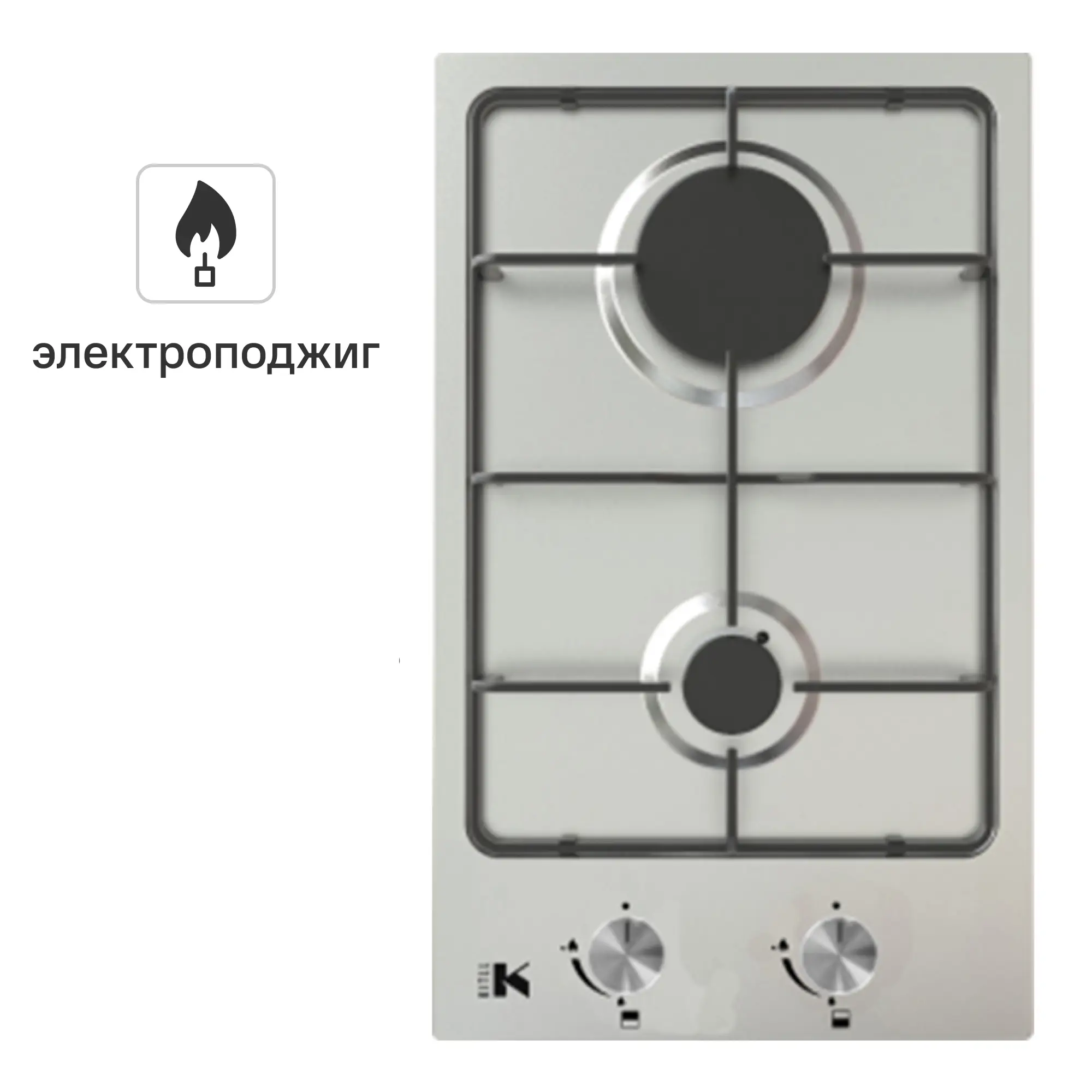 Изображение товара Газовая варочная панель Kitll KGS 3001 INOX 30 см 2 конфорки цвет нержавеющая сталь