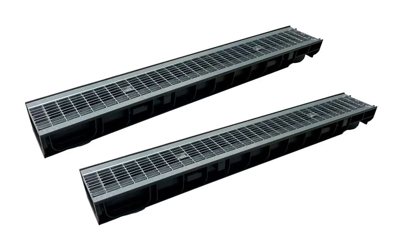 Изображение товара Лоток водосточный Gidrolica Standart со стальной ячеистой решеткой 1000x146x80мм черный 2шт