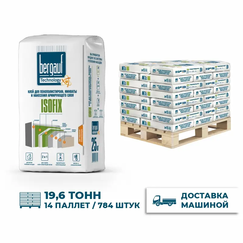 Изображение товара Клей для теплоизоляции Bergauf Isofix цвет серый комплект 25кг x 784шт с доставкой