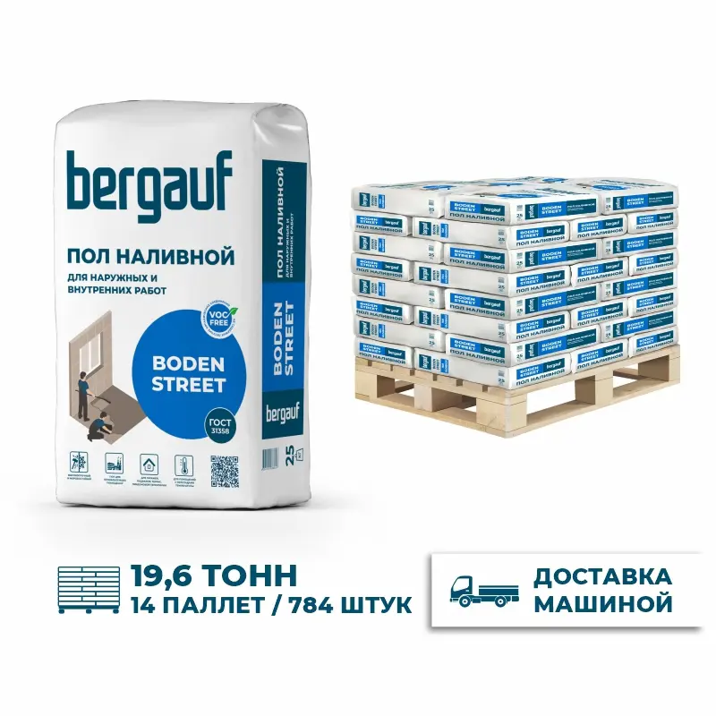 Изображение товара Наливной пол для наружных и внутренних работ Bergauf Boden Street цвет серый комплект 25кг x784шт с доставкой
