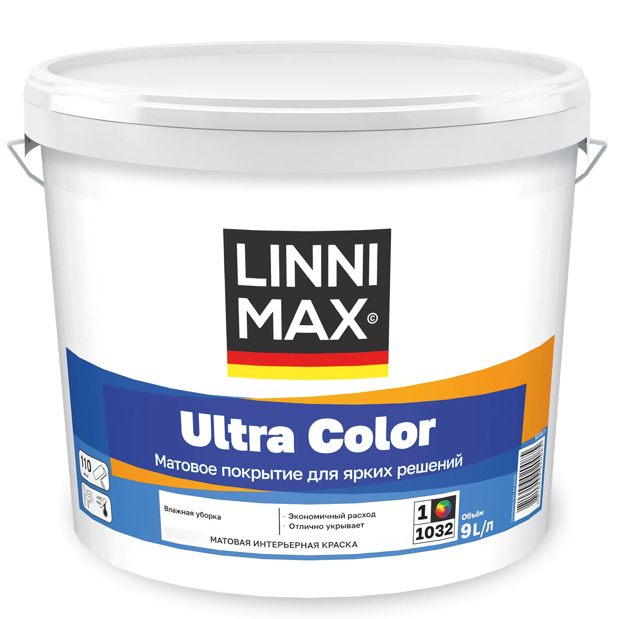 Изображение товара Краска для внутренних покрытий Linnimax Ultra Color матовая цвет белый база А 9 л