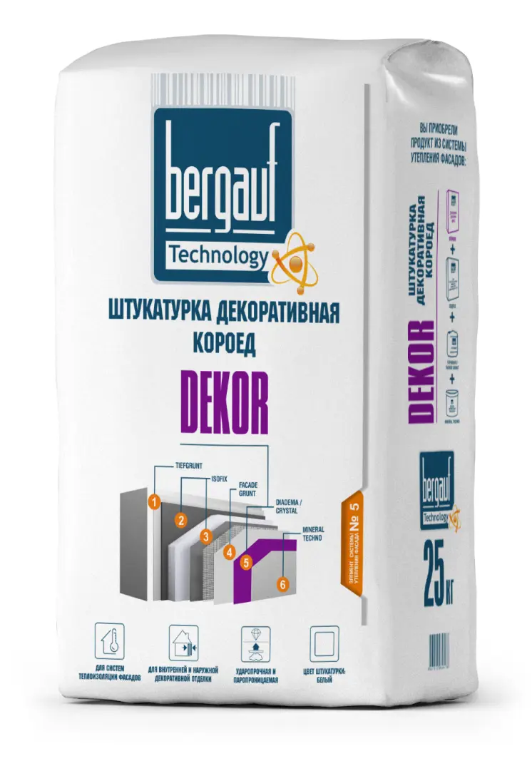 Изображение товара Декоративная штукатурка Bergauf Dekor короед 2.5-3.0 мм 25 кг фасад внутренняя