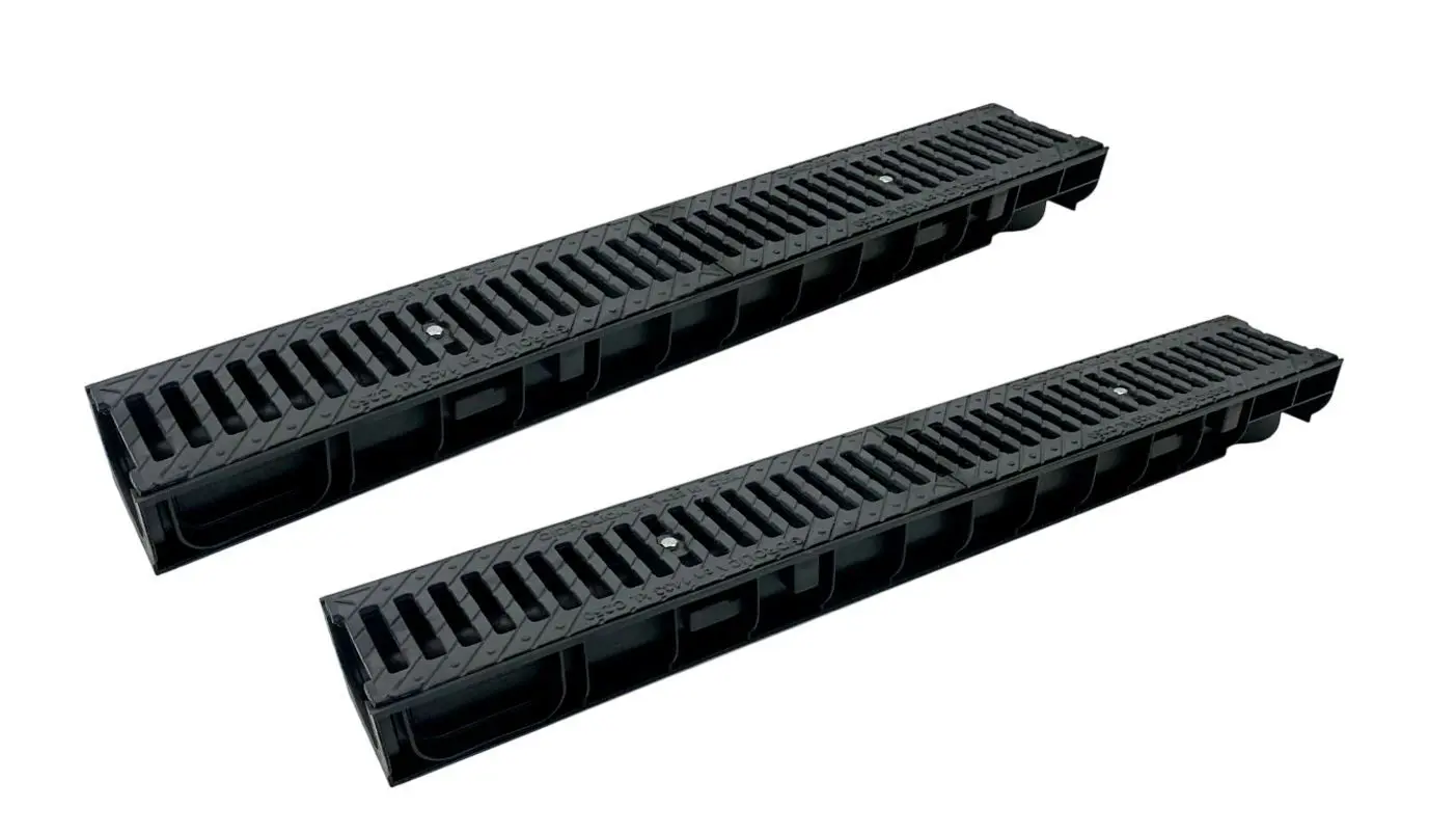 Изображение товара Лоток водосточный Gidrolica Standart с чугунной решеткой 1000x146x80мм черный 2шт