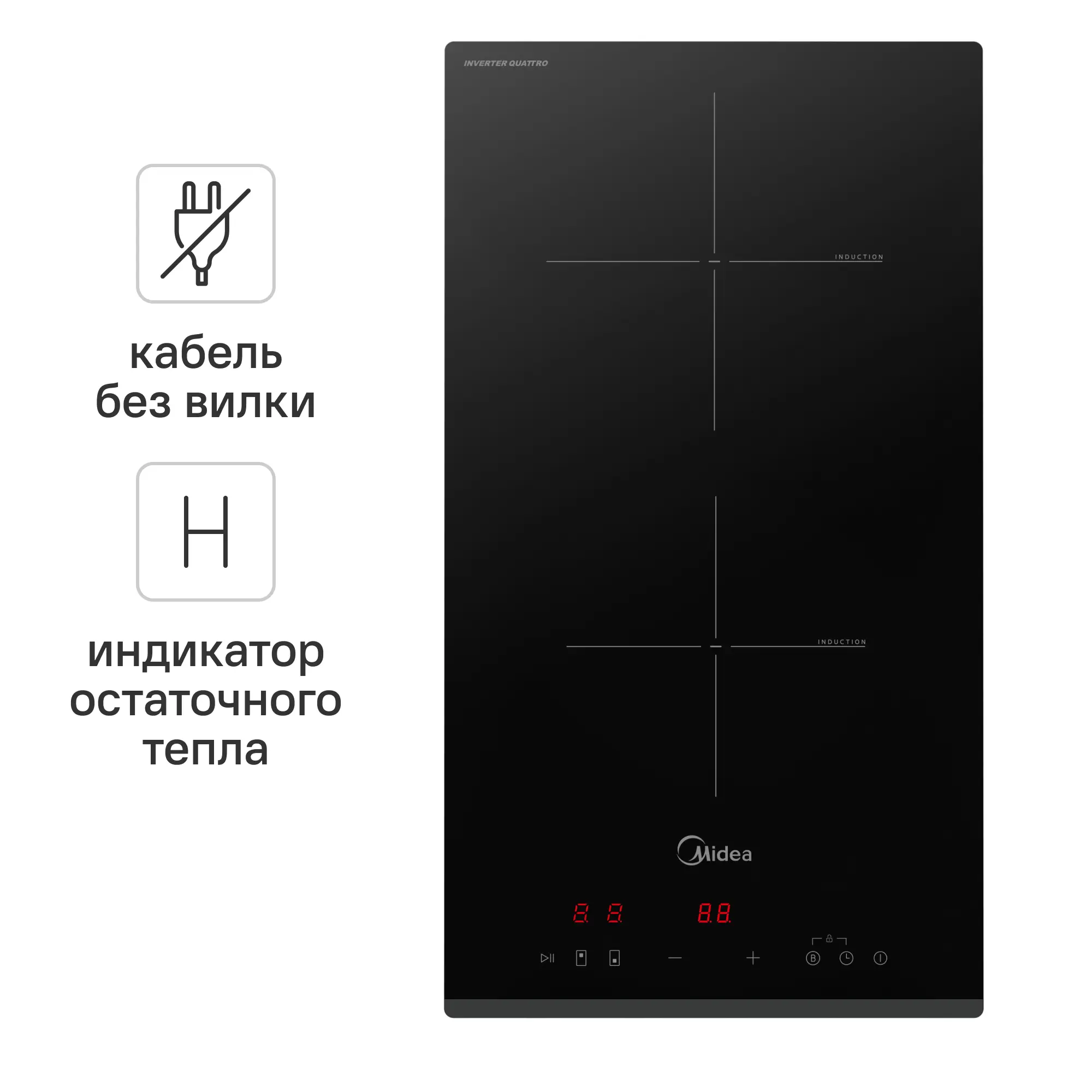 Изображение товара Индукционная варочная панель Midea MIH32202 2 конфорки черная 28.8 см