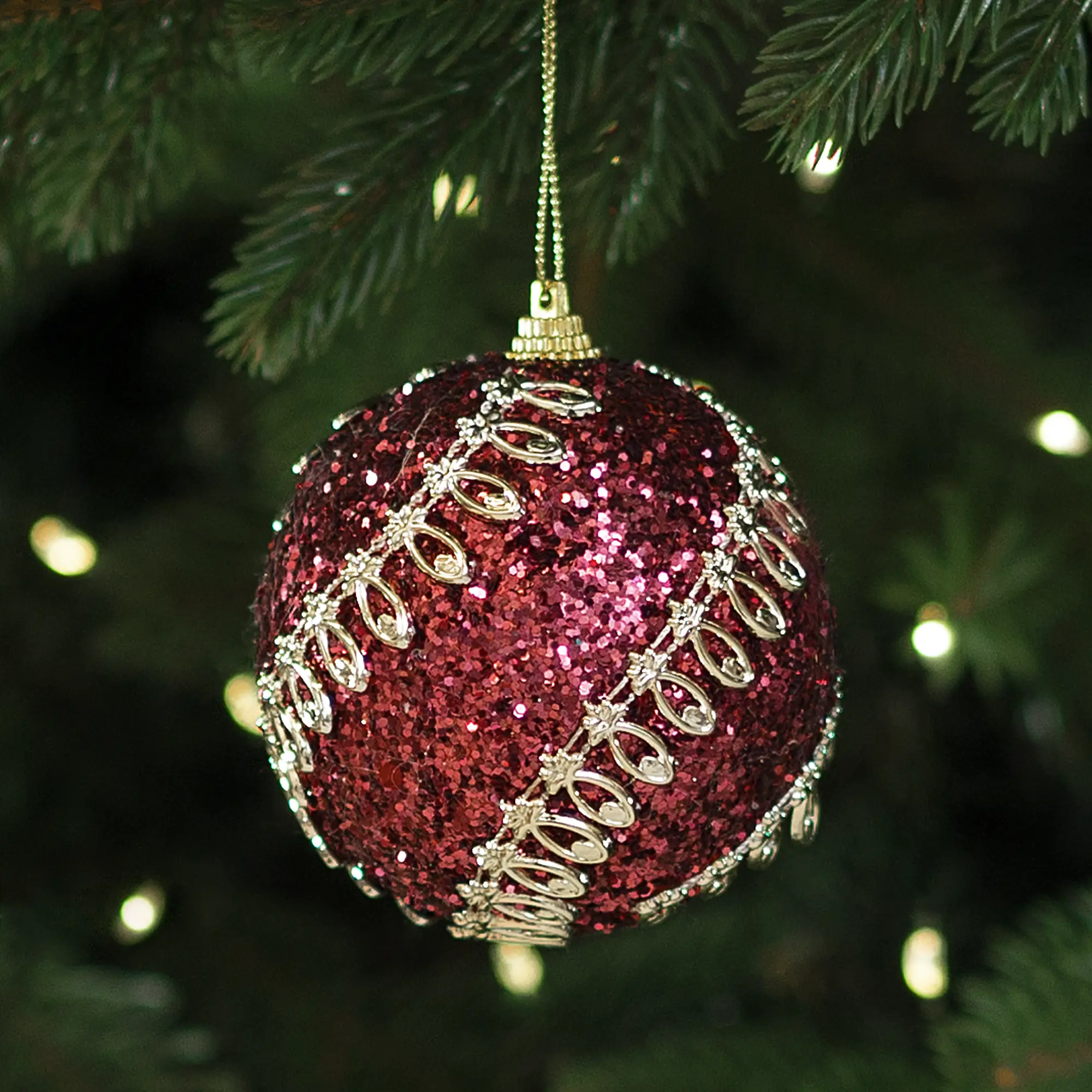 Изображение товара Шар елочный KREAFORTA с декором ø8 см темно-розовый