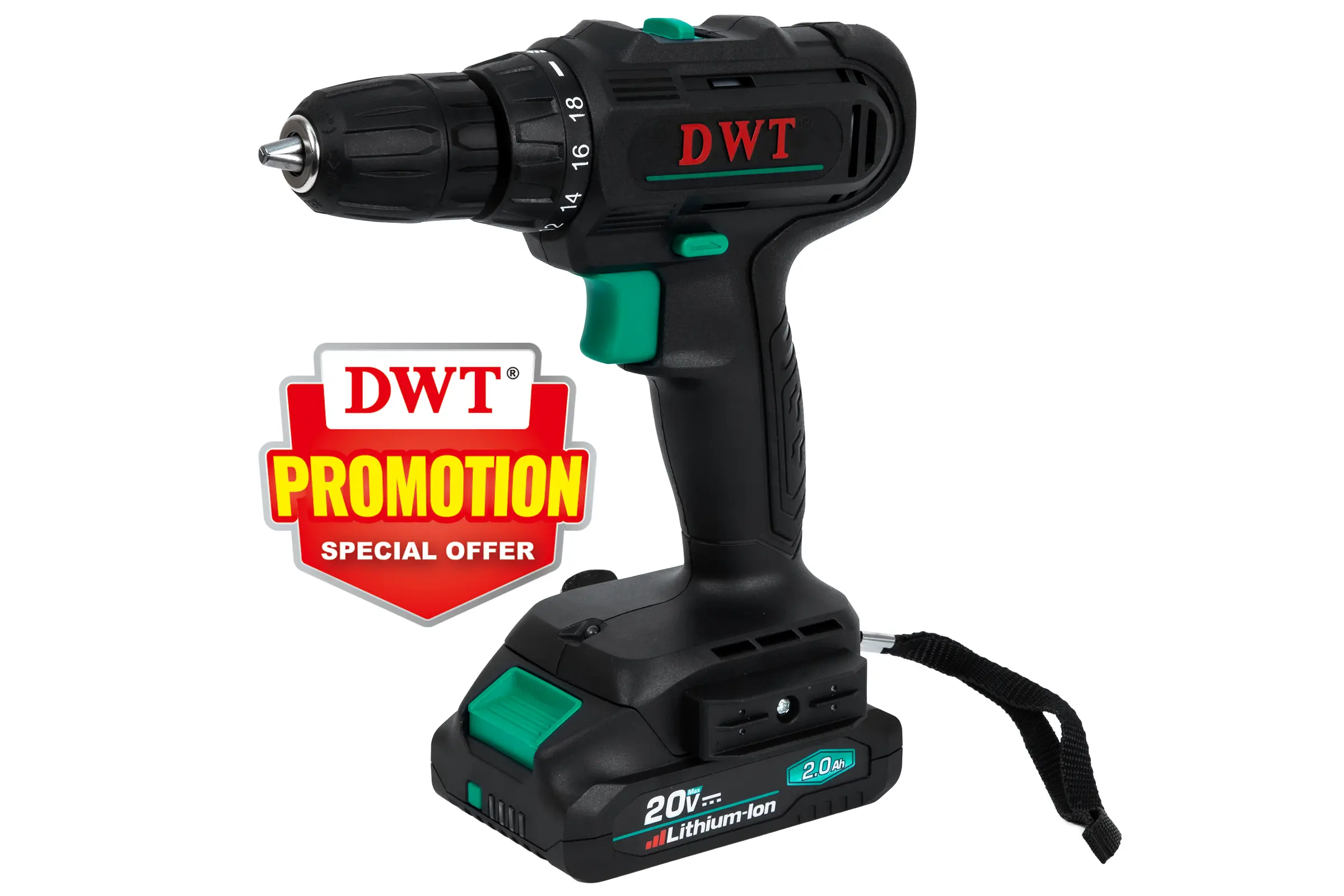 Изображение товара Дрель-шуруповерт аккумуляторная DWT ABSP-20 NF-2 BMC 20В Li-Ion