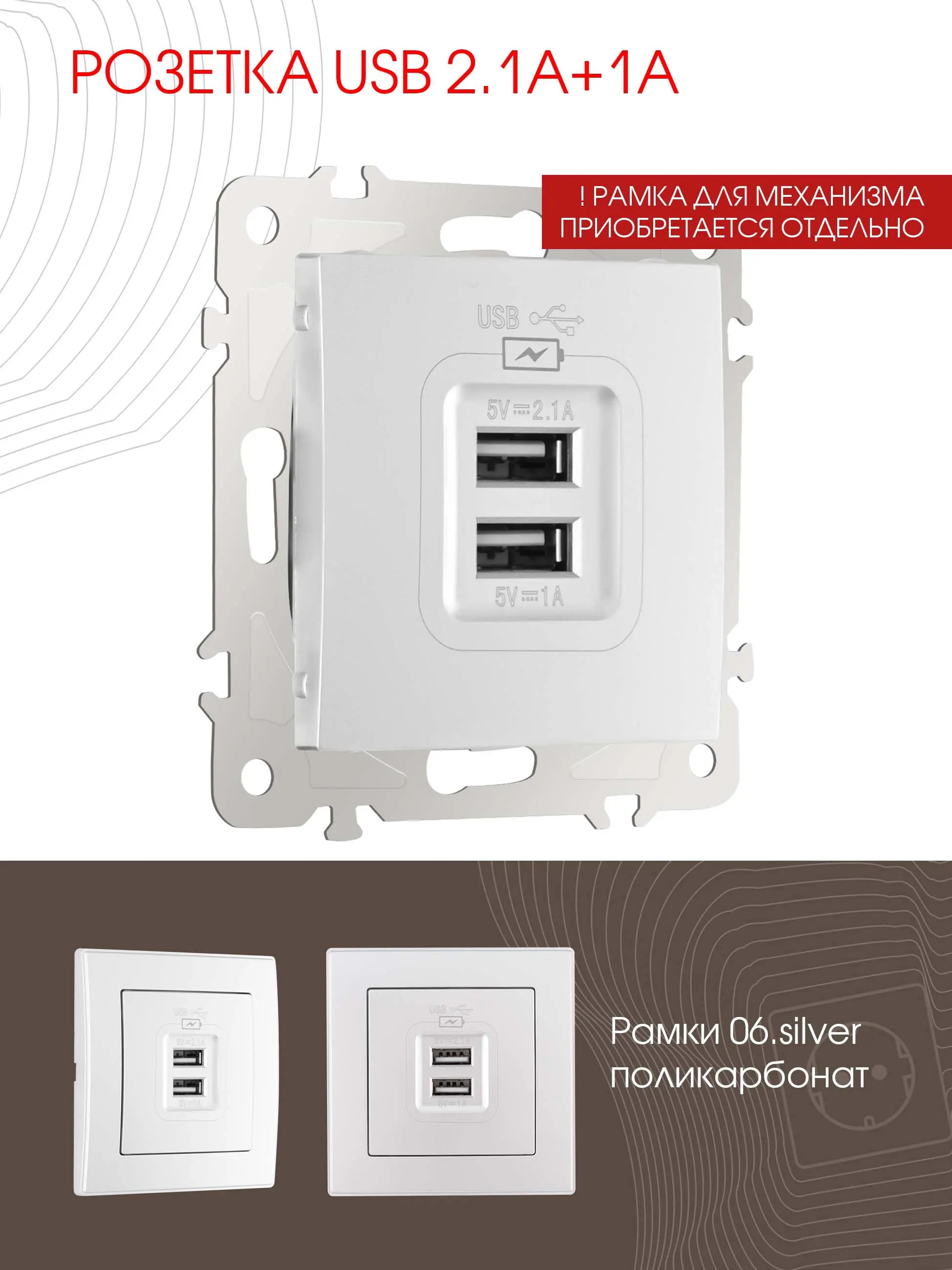 Изображение товара Розетка USB встраиваемая Arte milano 206.46-1.silver цвет серебро
