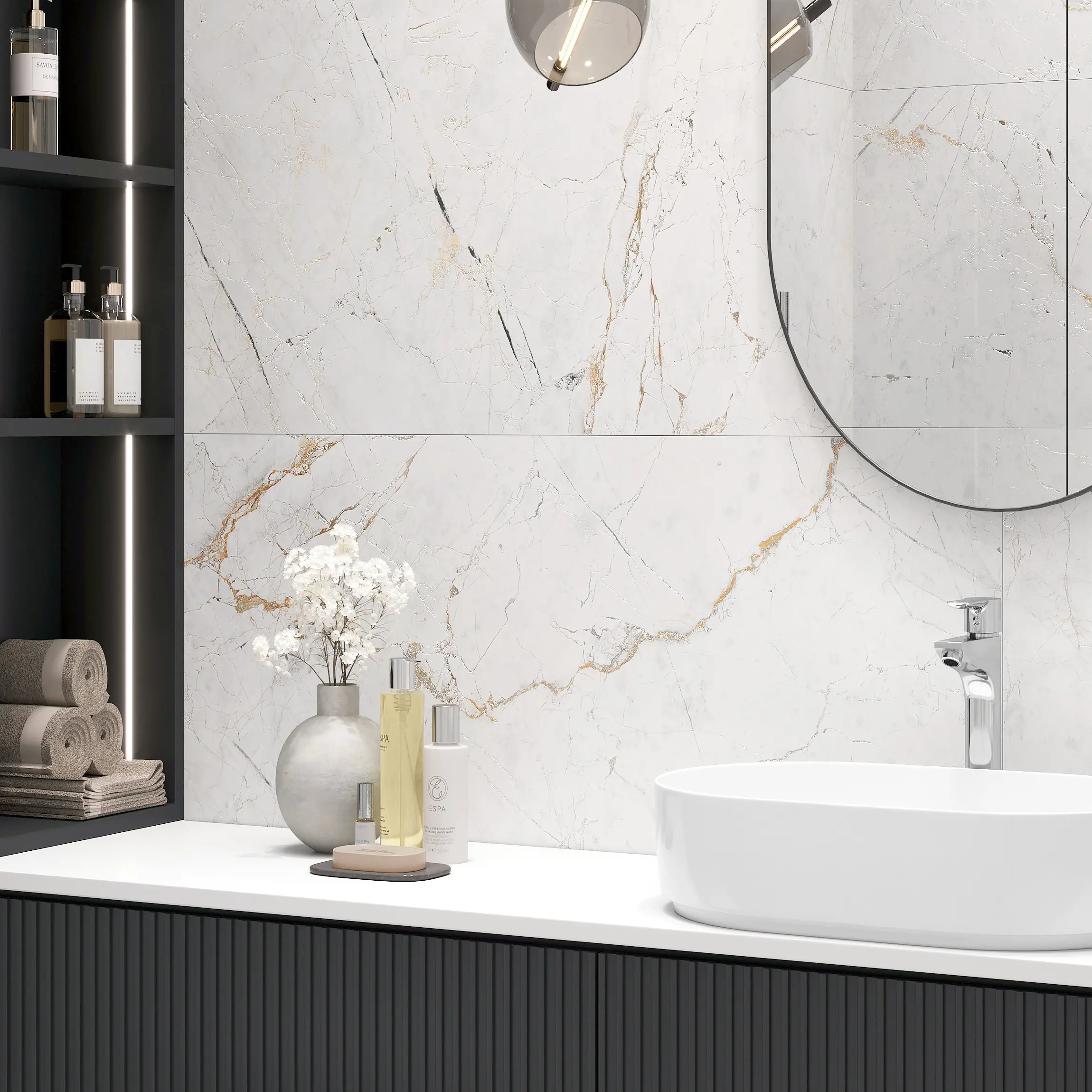 Изображение товара Глазурованный керамогранит Magnum White Carving 60x120 см мраморный эффект