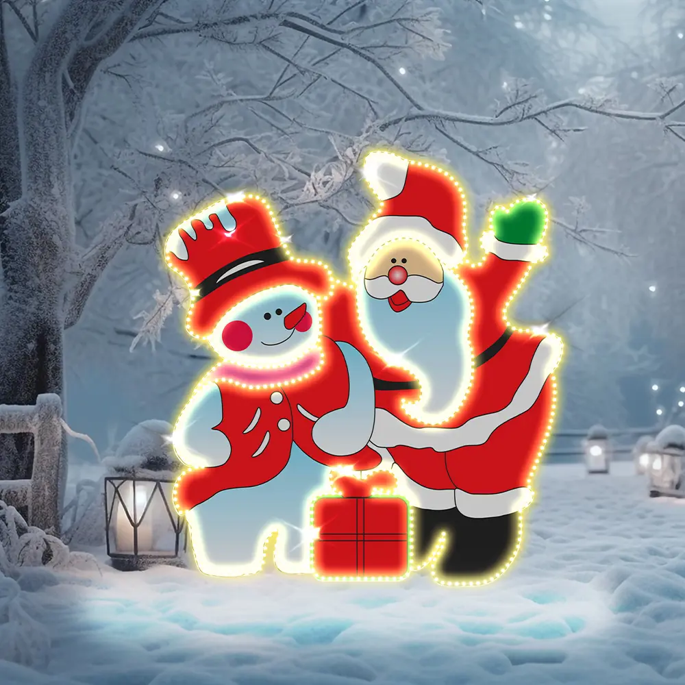 Изображение товара Электрическая светящаяся фигура Эйджи 232325 Панно из дюралайта Санта со снеговиком 1.3 м разноцветный