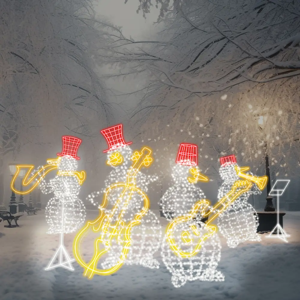 Изображение товара Электрическая светящаяся фигура Эйджи 565656 Снеговик Музыкант Гитарист 2 м разноцветный