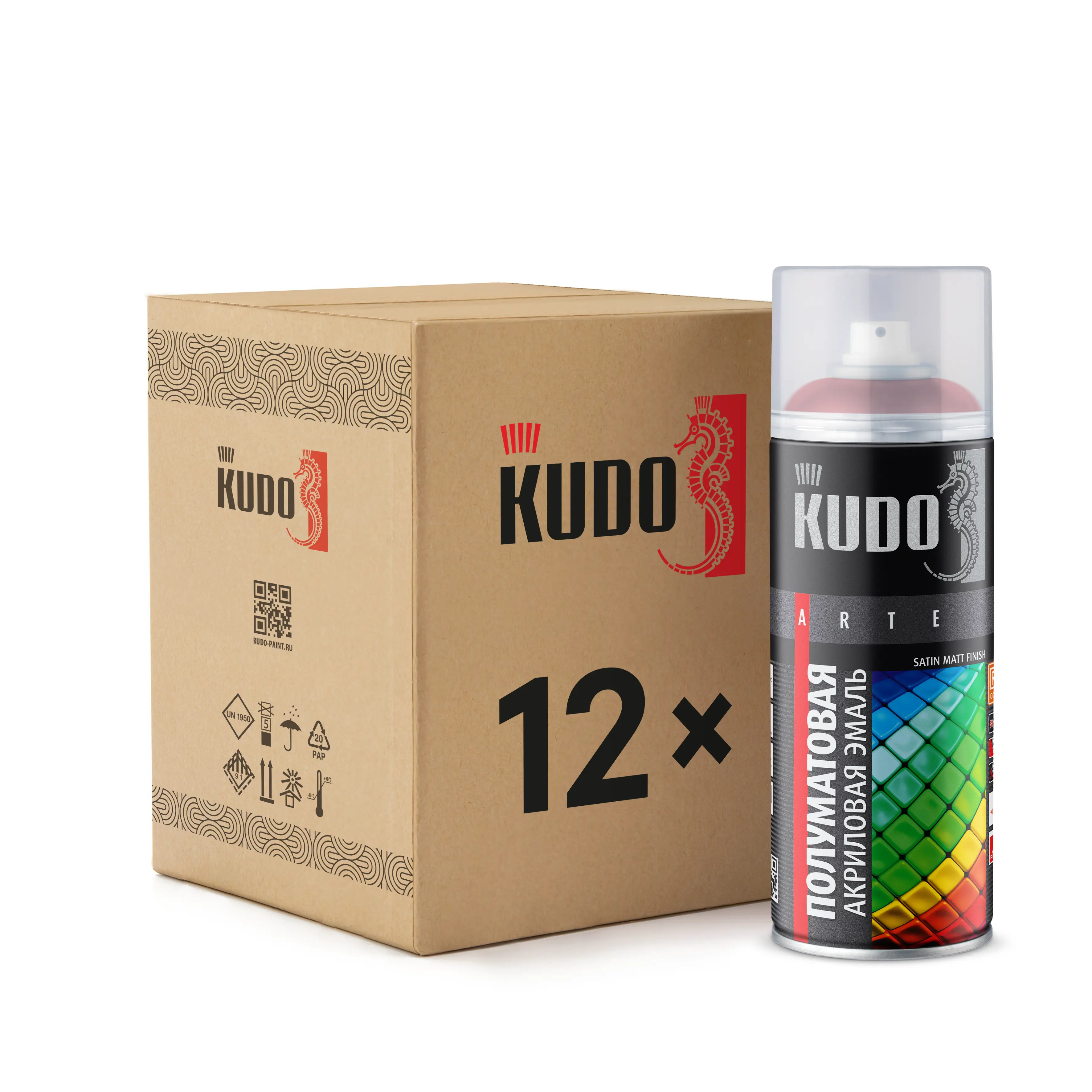 Изображение товара Эмаль аэрозольная Kudo универсальная полуматовая цвет satin RAL 3020 алая 520 мл 6 шт