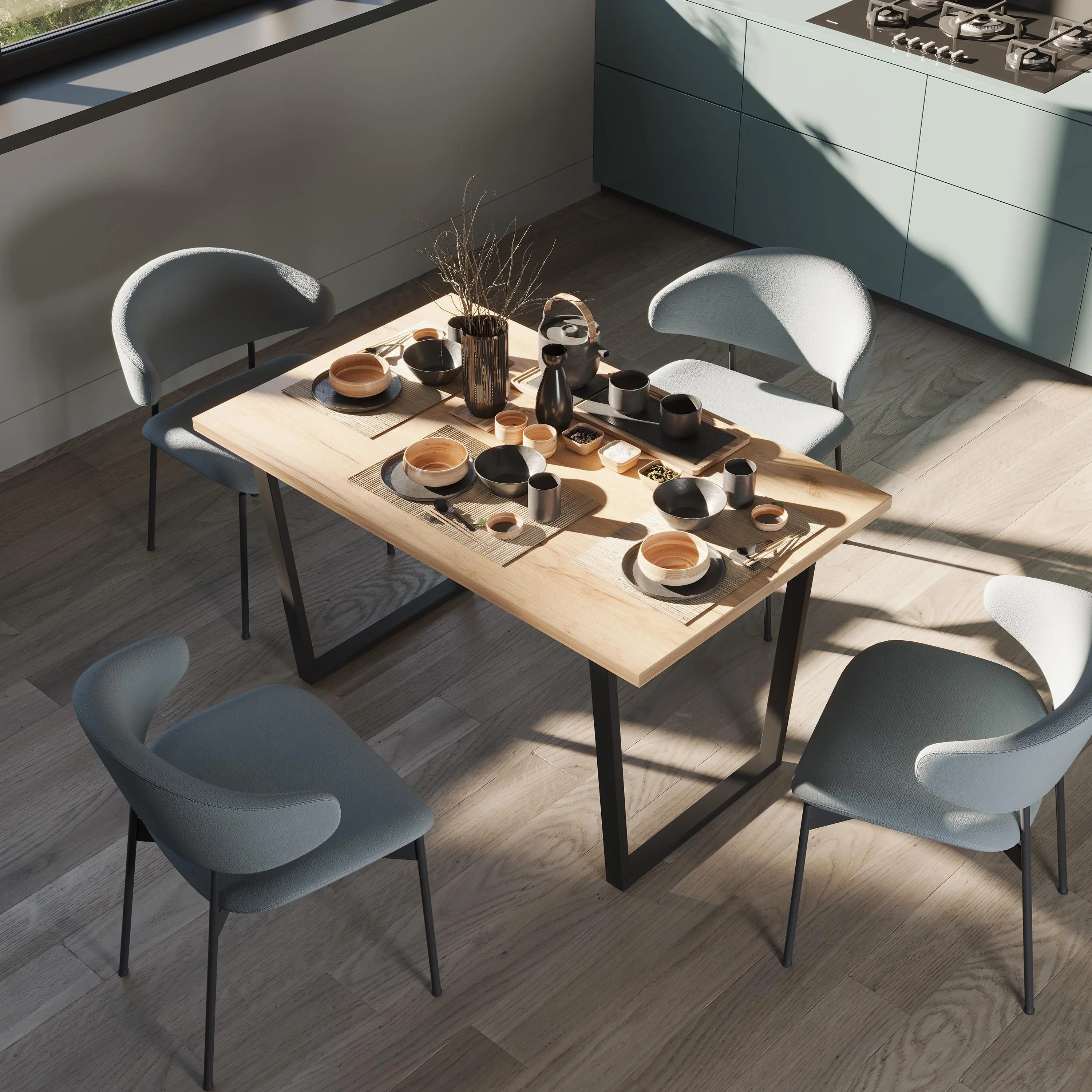 Изображение товара Обеденный стол Трия Далласс 130x80 см дуб крафт золотой чёрные ножки стиль лофт