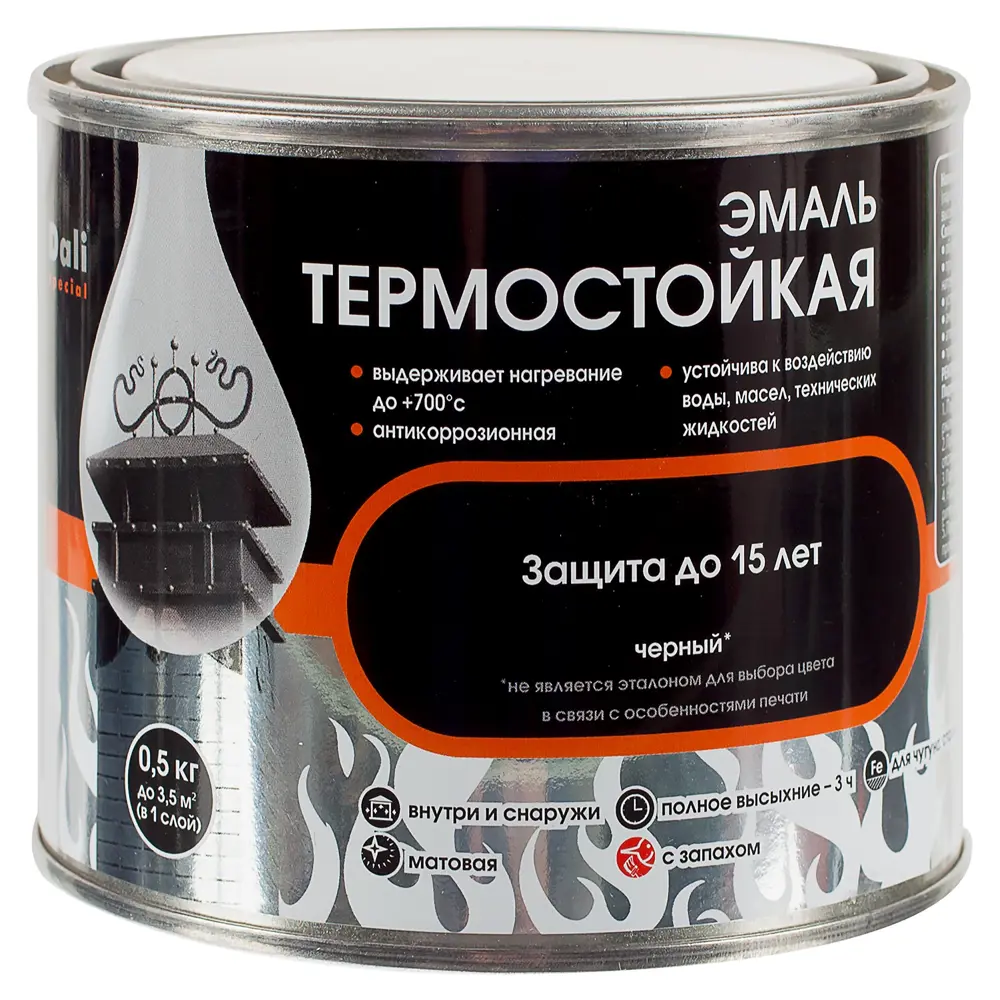 Фото 2 Эмаль термостойкая кремнийорганическая Dali Special цвет черная 0.5 кг Фото 2 Эмаль термостойкая кремнийорганическая Dali Special цвет черная 0.5 кг