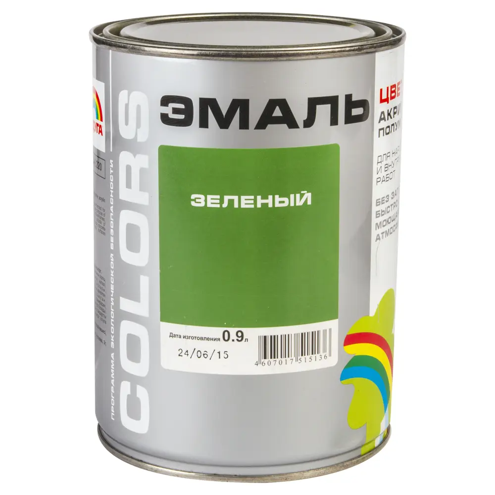 Фото 2 Эмаль Colors полуматовая цвет зелёный 0.9 л Фото 2 Эмаль Colors полуматовая цвет зелёный 0.9 л