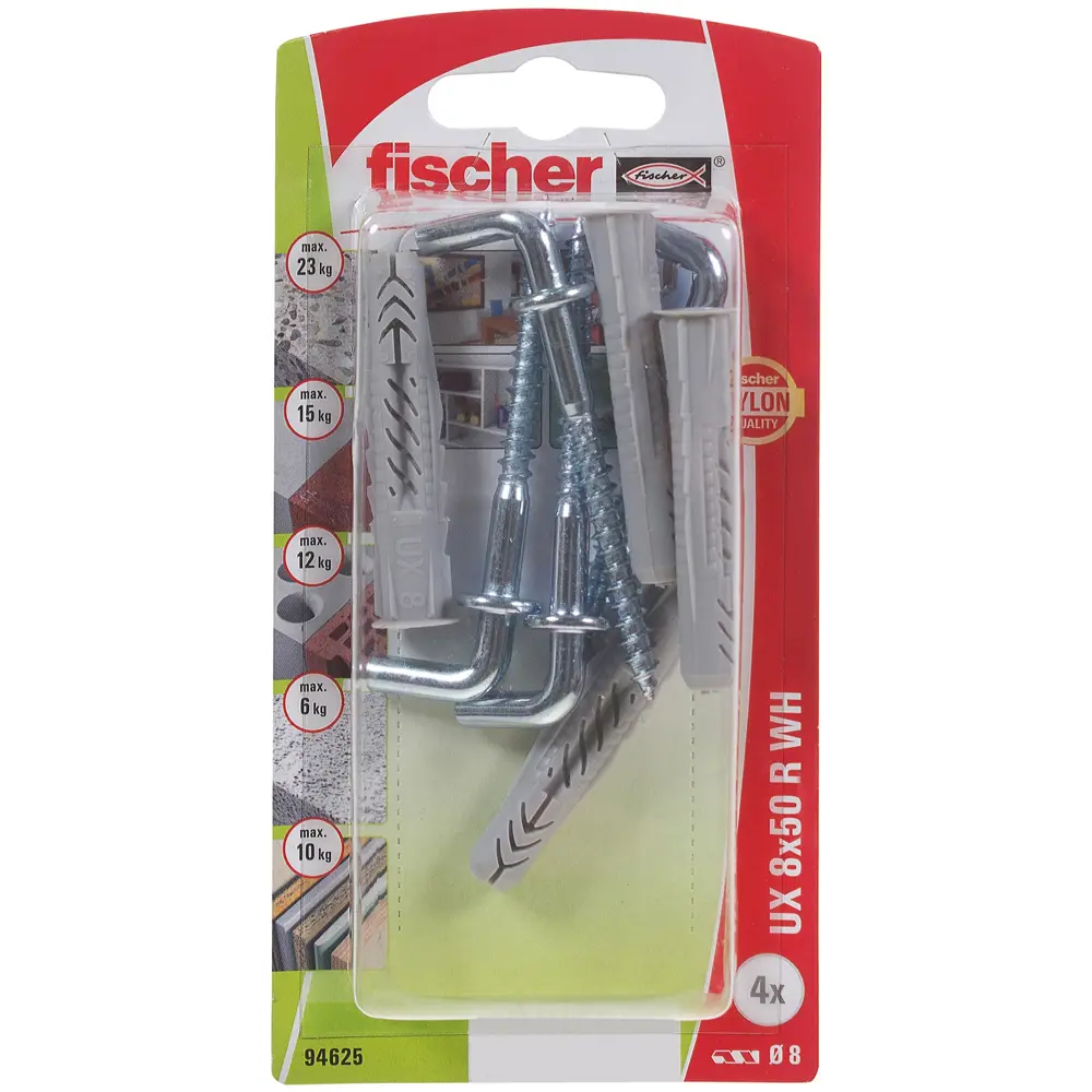 Фото 3 Дюбель универсальный Fischer UX с прямым крюком 8x50 мм нейлон 4 шт. Фото 3 Дюбель универсальный Fischer UX с прямым крюком 8x50 мм нейлон 4 шт.