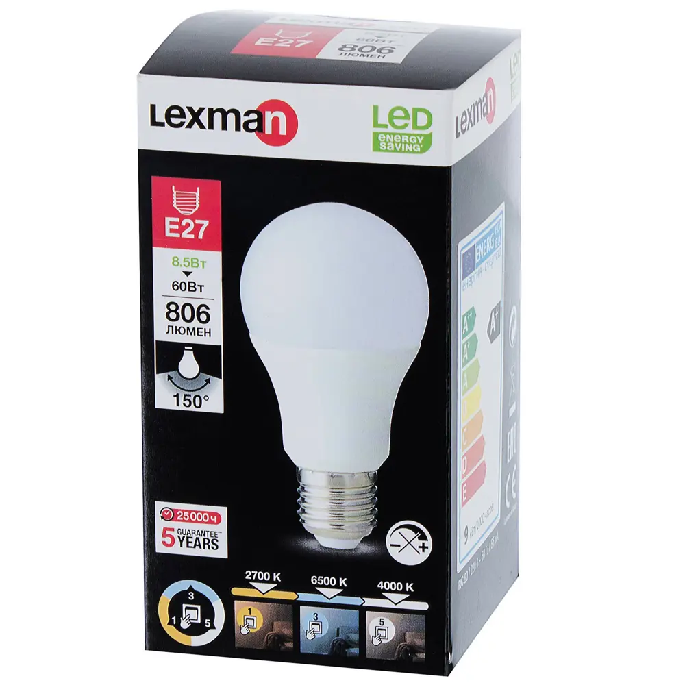 Фото 2 Лампа светодиодная Lexman E27 8.5 Вт 806 Лм 2700-6500K Фото 2 Лампа светодиодная Lexman E27 8.5 Вт 806 Лм 2700-6500K