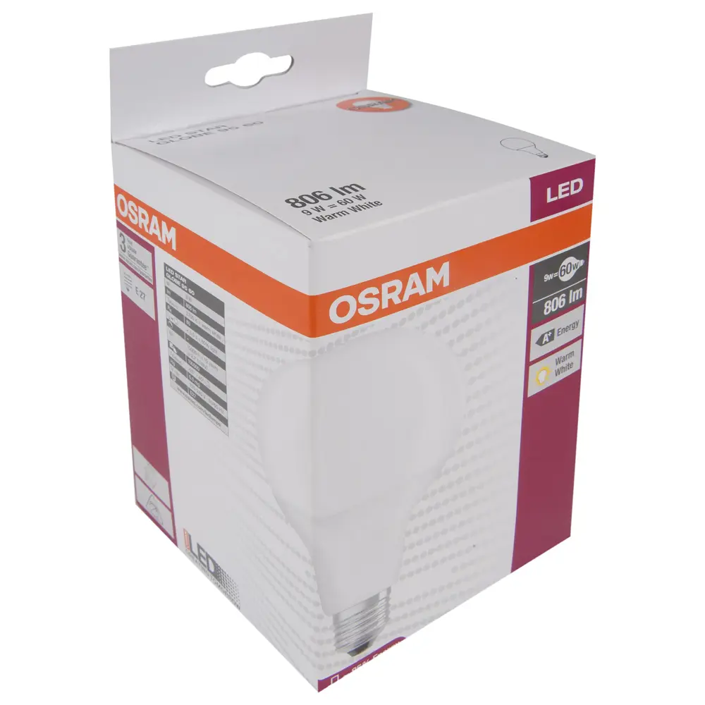 Фото 2 Лампа светодиодная Osram сфера E27 9 Вт 806 Лм свет тёплый белый Фото 2 Лампа светодиодная Osram сфера E27 9 Вт 806 Лм свет тёплый белый